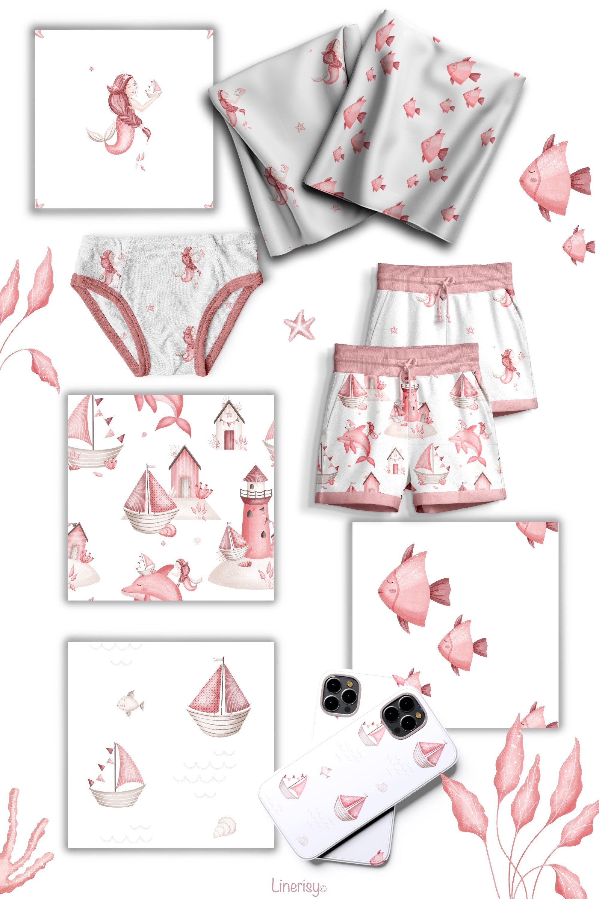 Коллекция «Русалка» — графические иллюстрации, композиции, постеры и бесшовные паттерны. Художник-иллюстратор Евгения Бекренёва