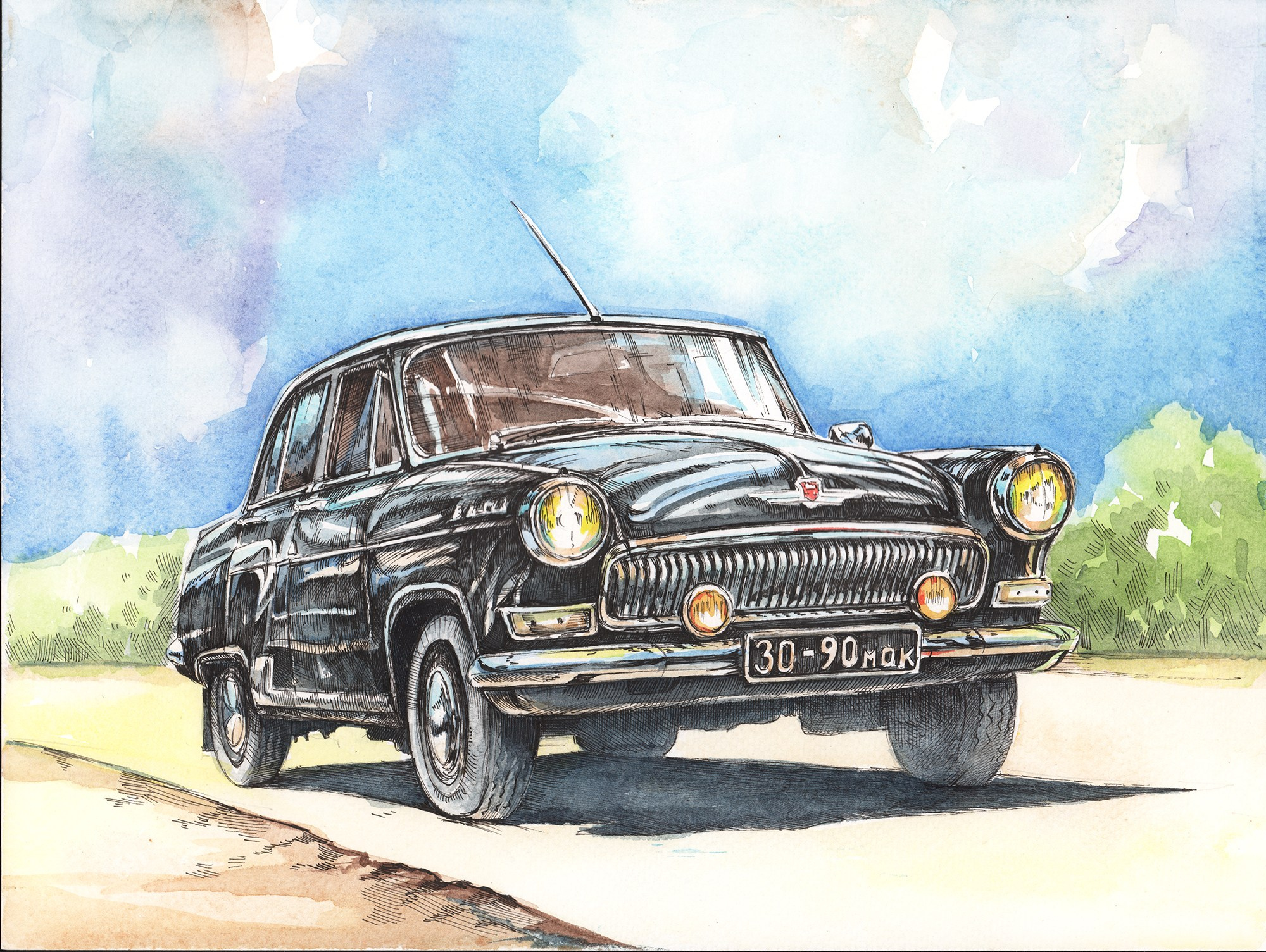 Легковые и грузовые автомашины СССР. Художник Александр Петрунин