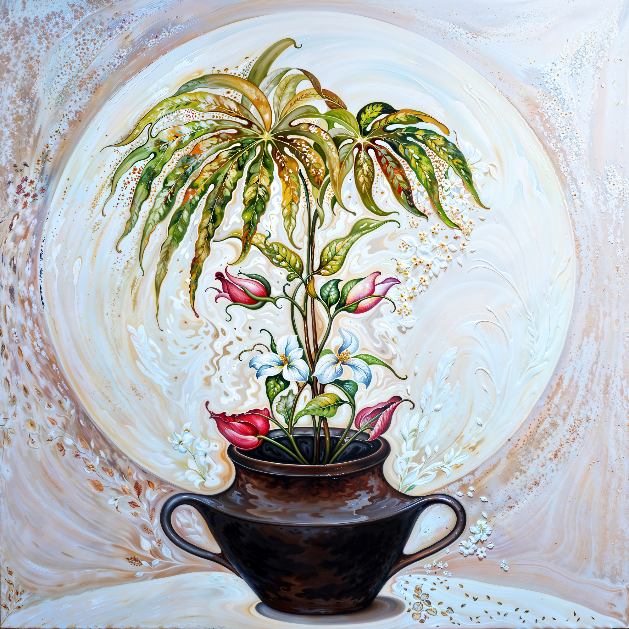 Цветочная композиция с иллюзией человеческого лица, адаптация в стиле Артуша Восканяна от Olegorizm