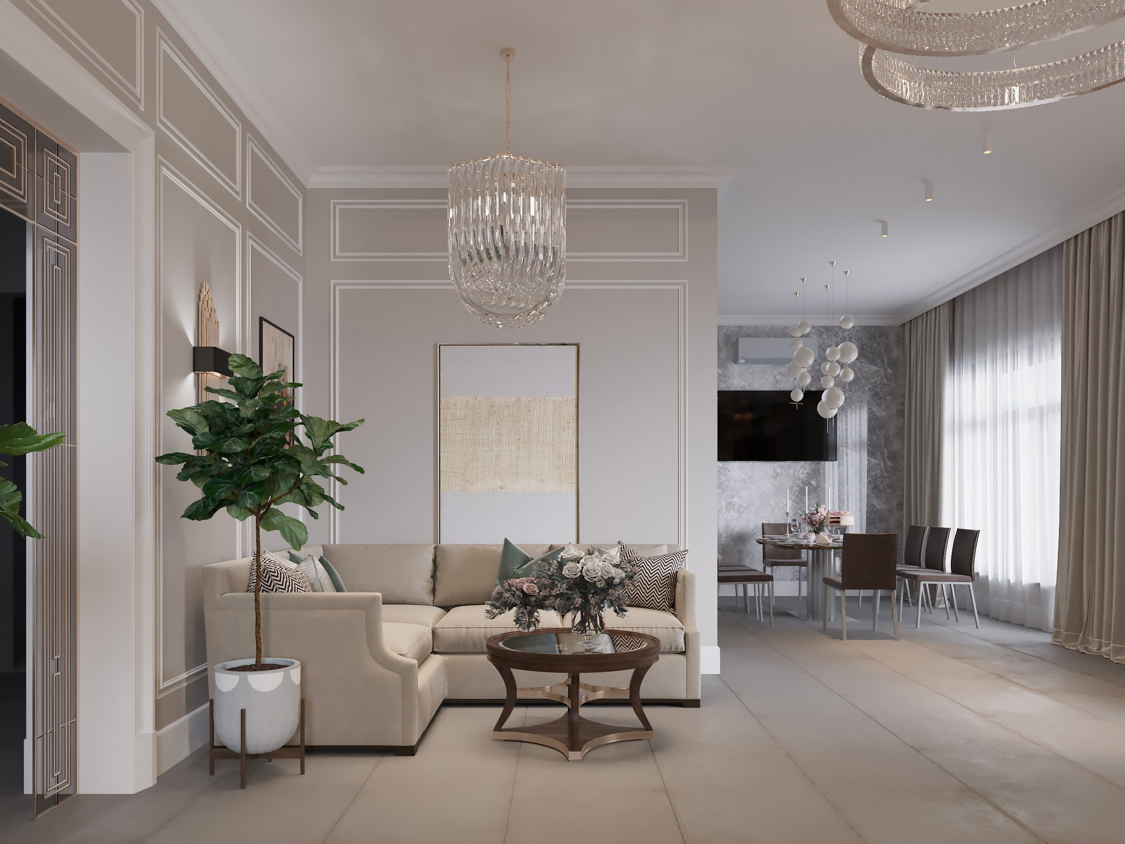 Coastal Cottage — Interior in Modern Classic Style. 3D INTERIOR AND ARCHITECTURE VISUALIZATION