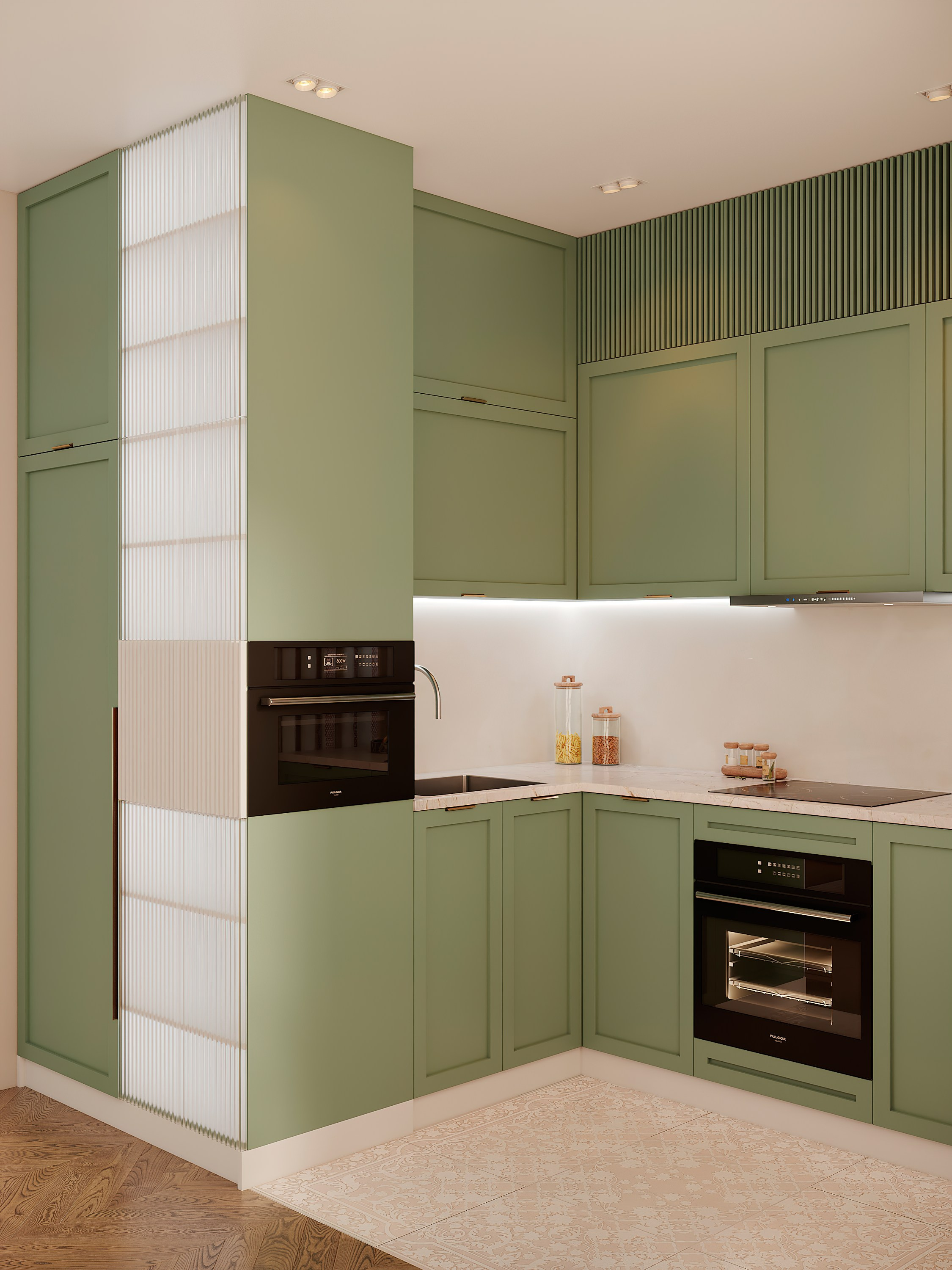 Квартира с фисташковой кухней для молодой девушки г. Москва. Батракова Наталья дизайнер интерьеров Санкт-Петербург Москва Архангель