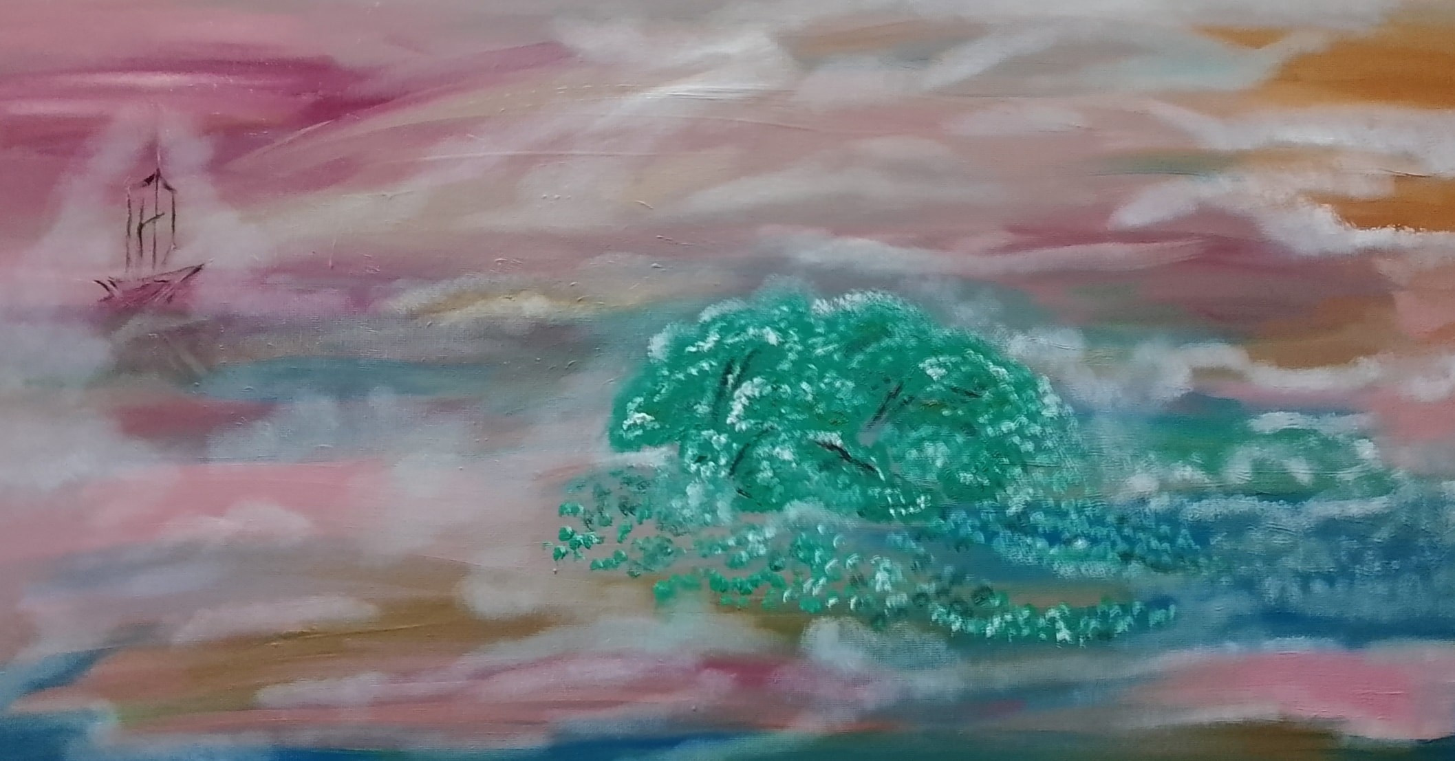 Абстракция. Фантазия. Над облаками. Картина выполнена в спокойных тонах.