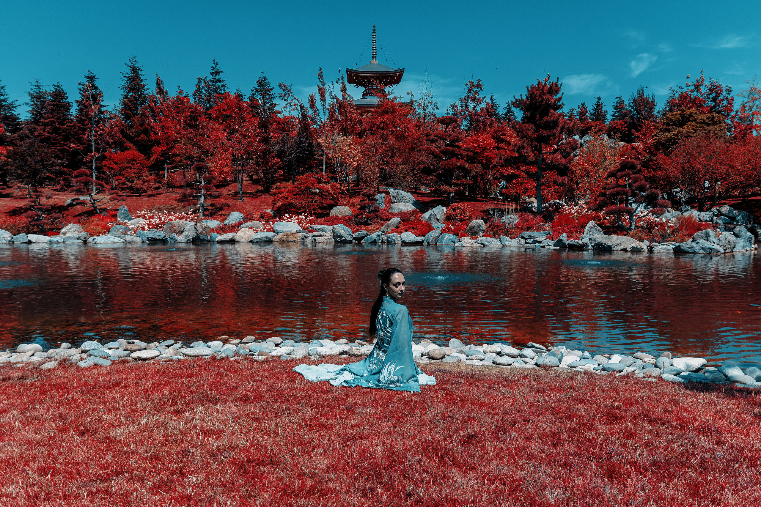 Фотосессия в японском стиле в краснодаре в парке Галицкого. прекрасный образ гейши и женская эстетика. Красивая природа Японии. 