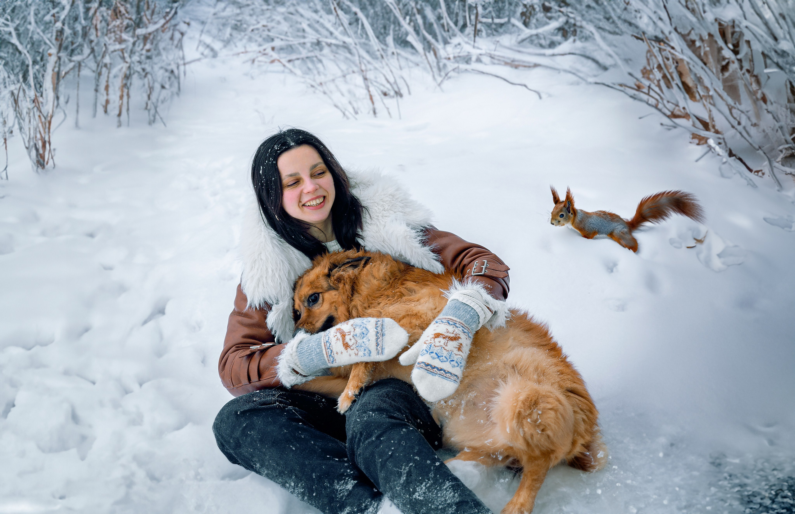Фотосессия с собакой в зимнем лесу
