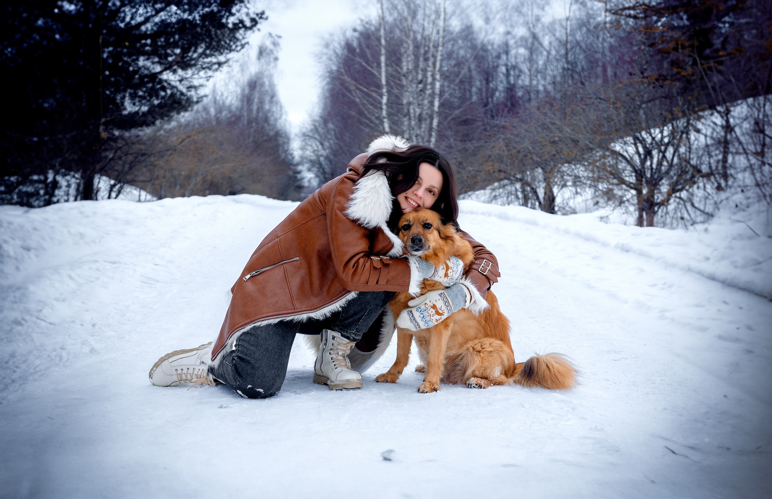 Фотосессия с собакой в зимнем лесу