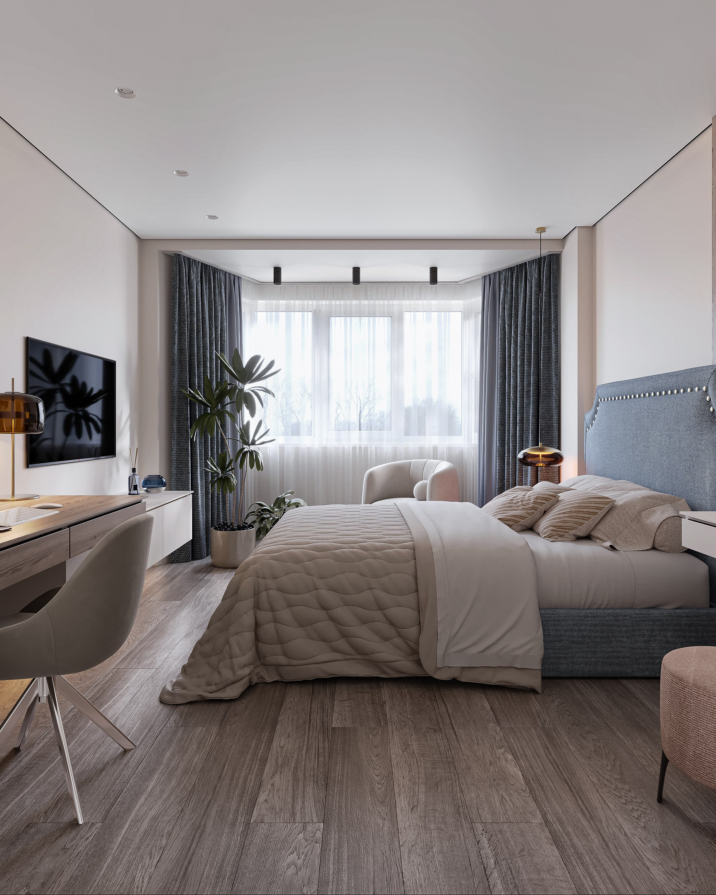 Спальня и гардероб 20 м². 3Д-Визуализация Наталья Макогонова