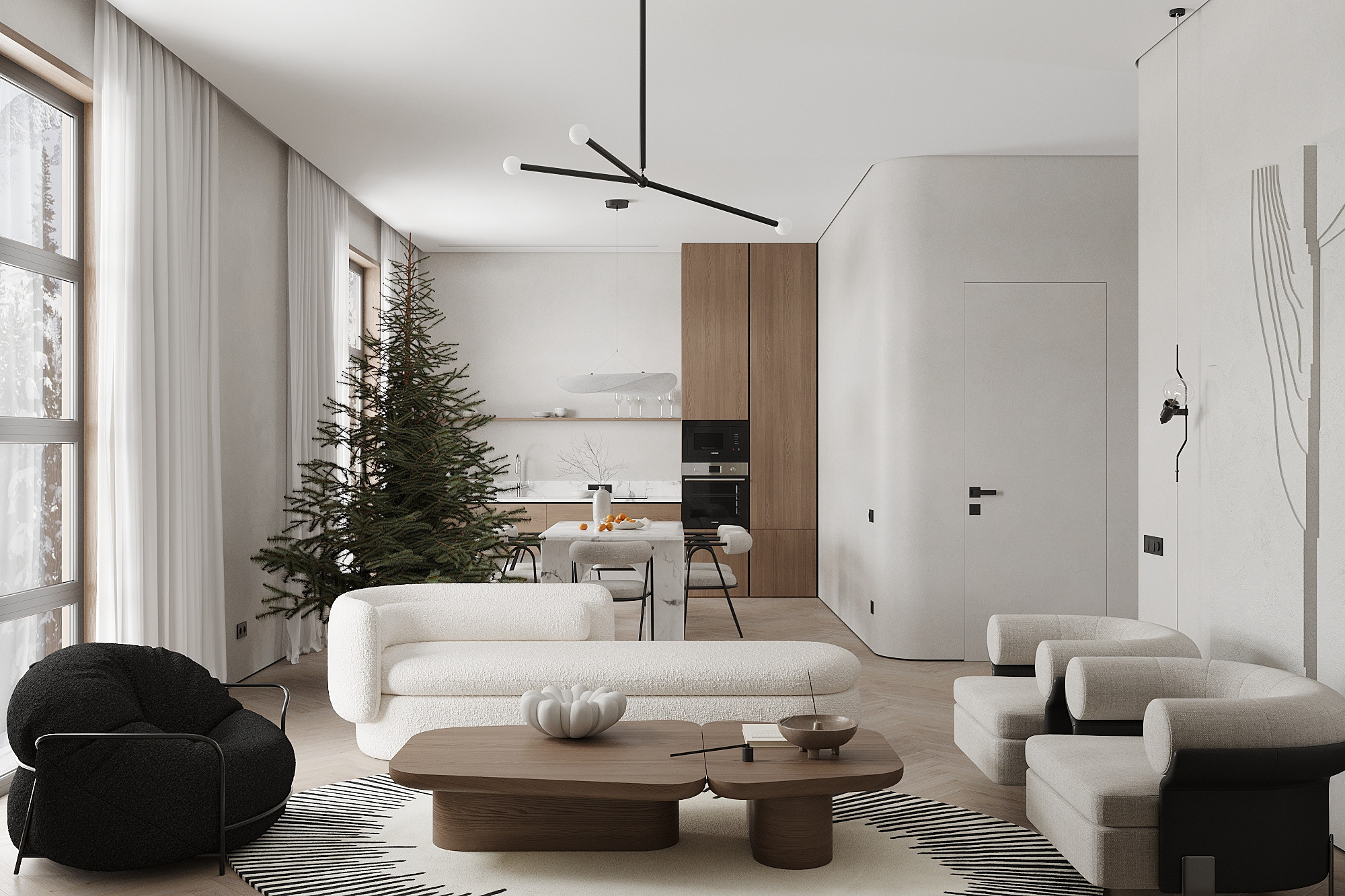 Кухня-гостиная в загородном доме, г. Москва. Студия интерьерной визуализации tmshkn.vis