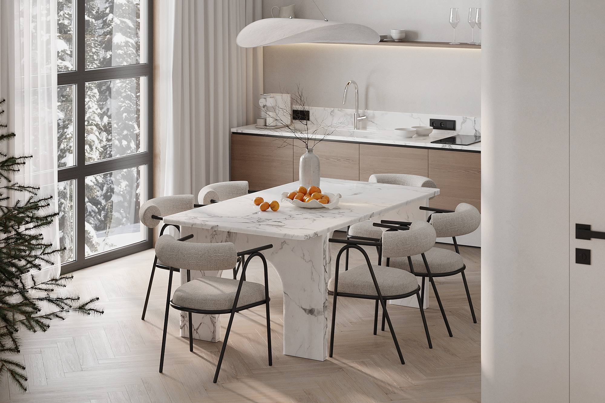 Кухня-гостиная в загородном доме, г. Москва. Студия интерьерной визуализации tmshkn.vis