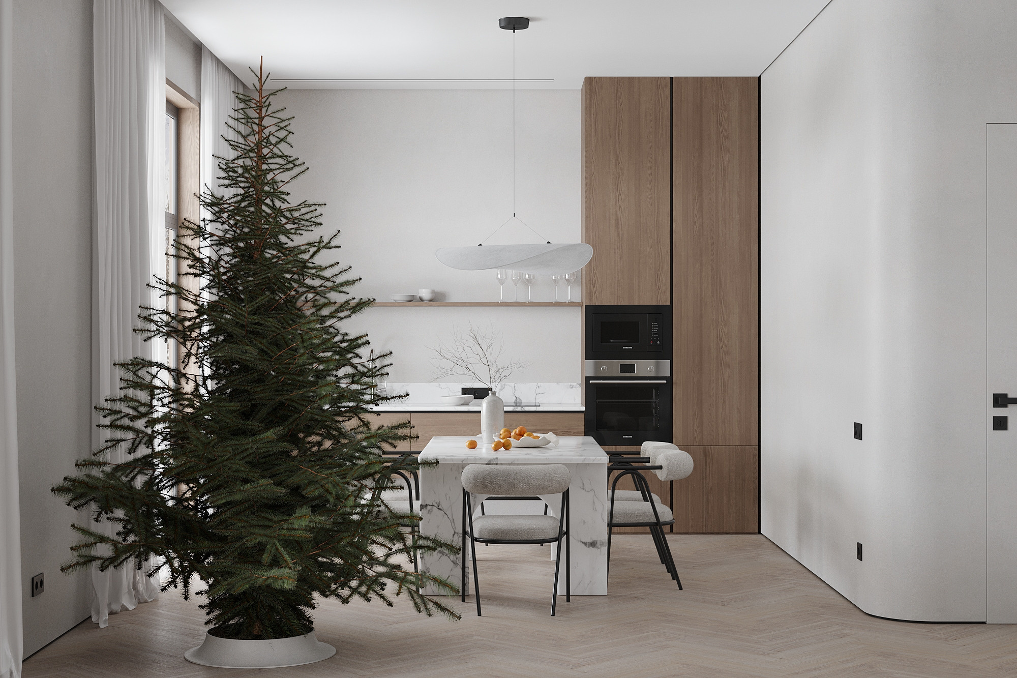 Кухня-гостиная в загородном доме, г. Москва. Студия интерьерной визуализации tmshkn.vis