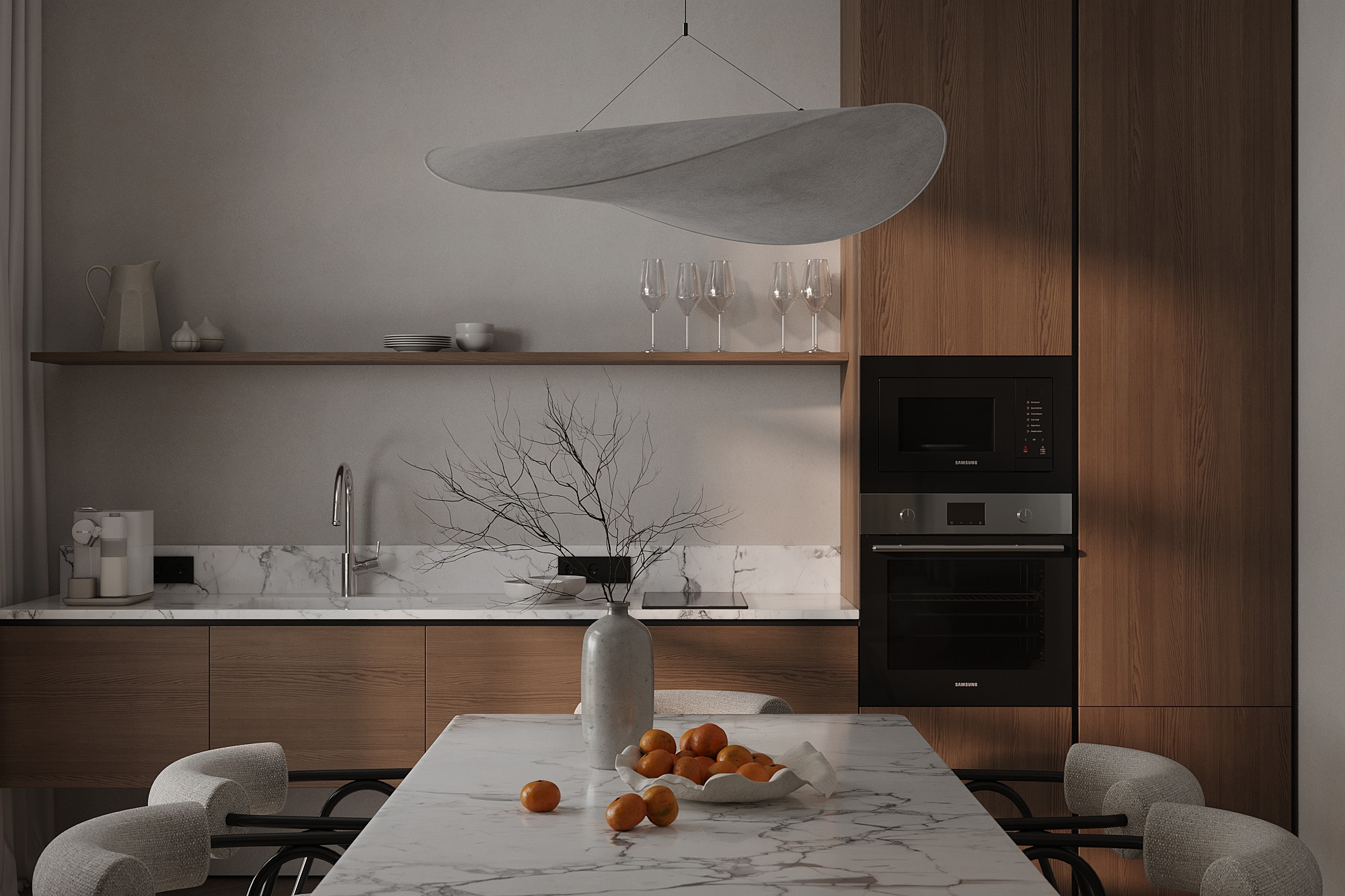 Кухня-гостиная в загородном доме, г. Москва. Студия интерьерной визуализации tmshkn.vis