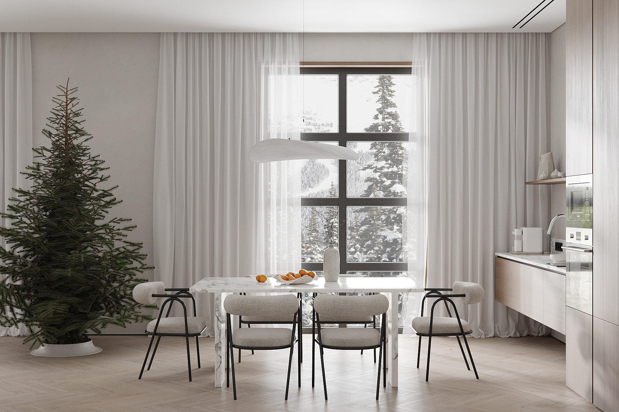 Кухня-гостиная в загородном доме, г. Москва. Студия интерьерной визуализации tmshkn.vis