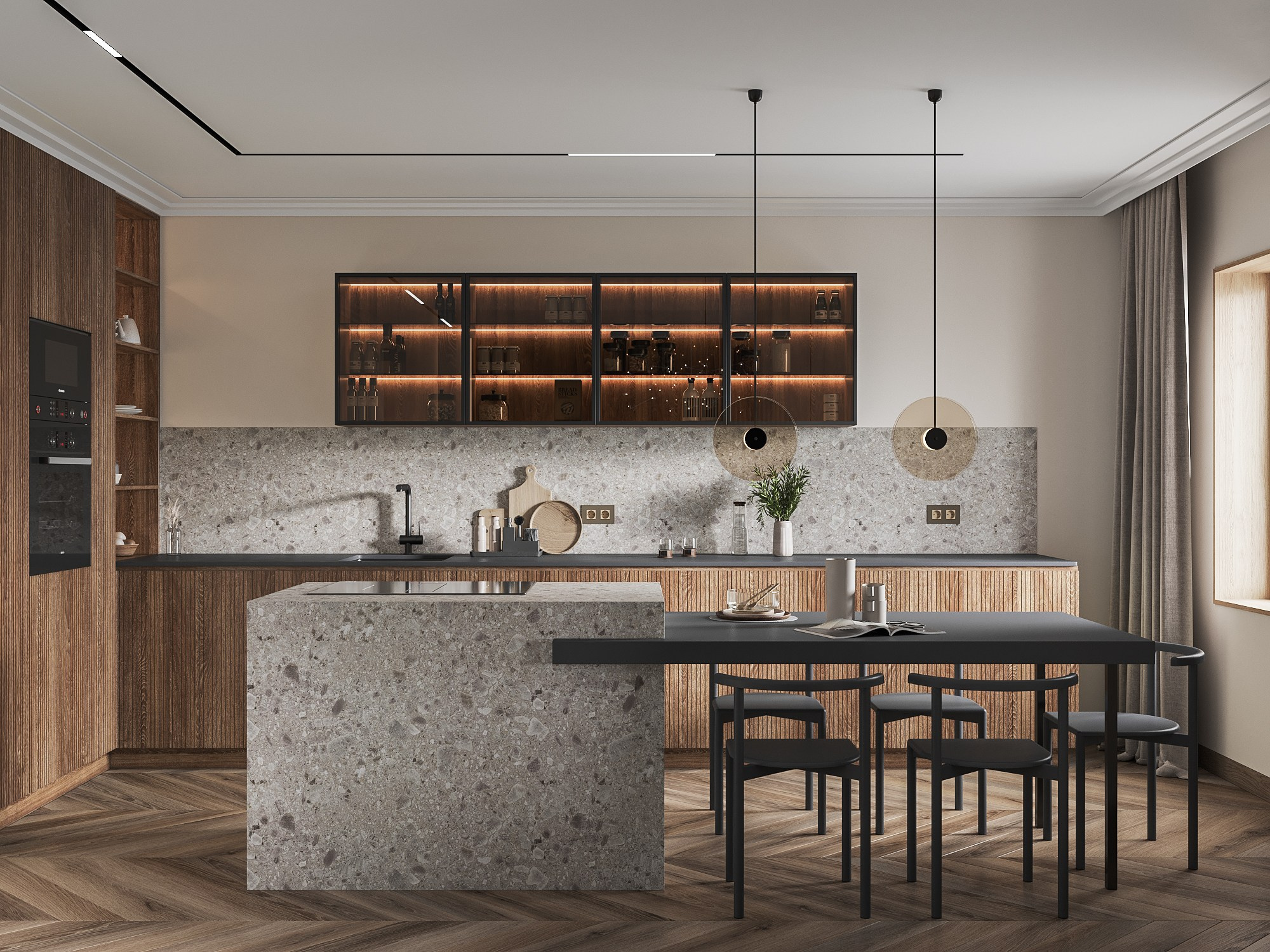 Визуализация кухни с островом 