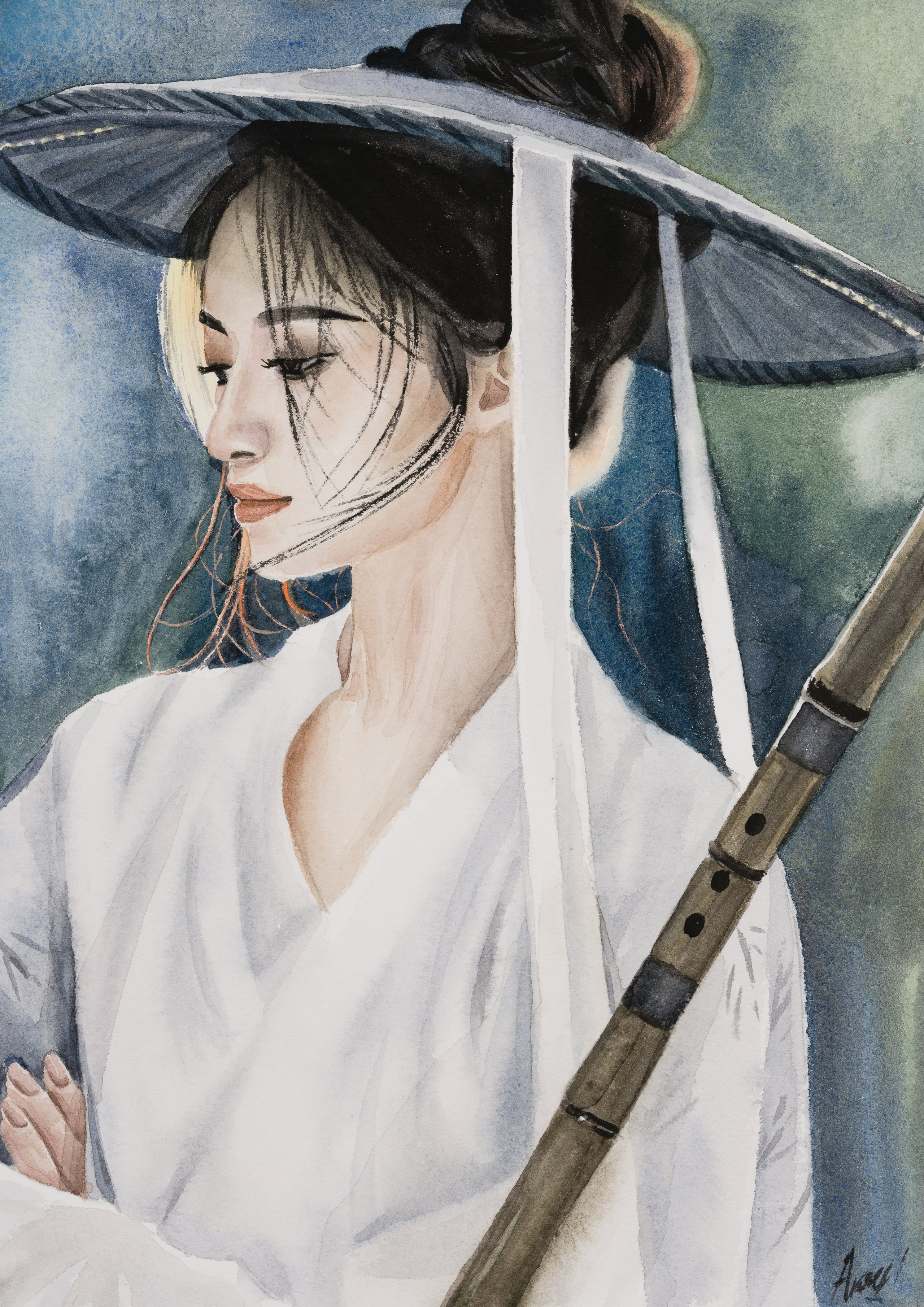 «Девушка в Доули» - художник Татьяна Аксёнова (бумага, акварель, 29,7x21 см, 2025)