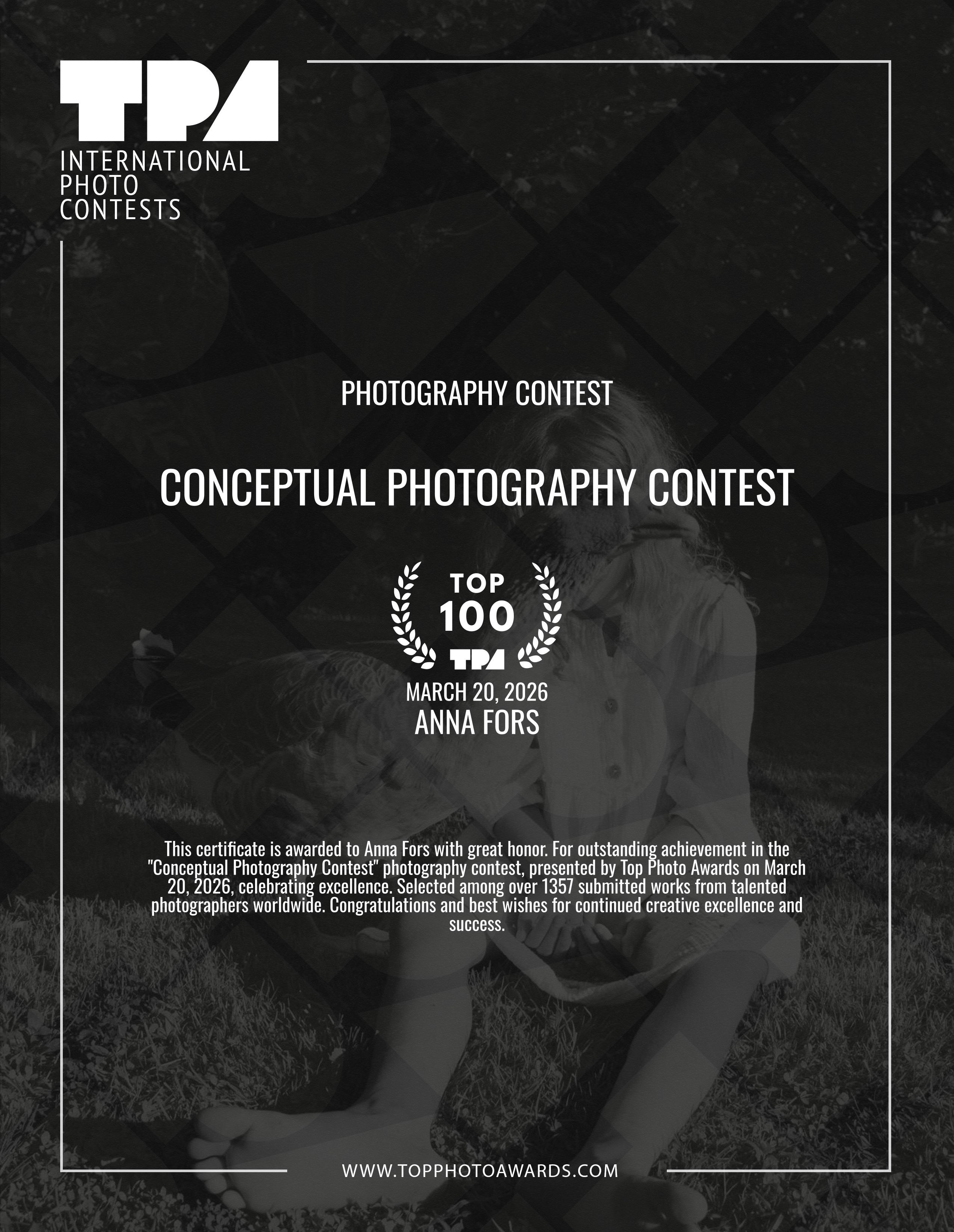 Награды фотохудожника Анны Форс — Победитель BICFP, TopPhotoAwards и финалист Liquida Grant. Арт-ню фотограф, Фотохудожник в Москве Анна Форс
