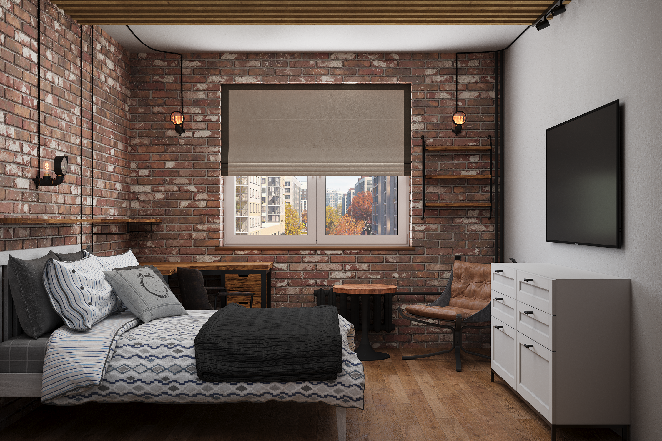 Спальня в стиле Loft. 3D-визуализации