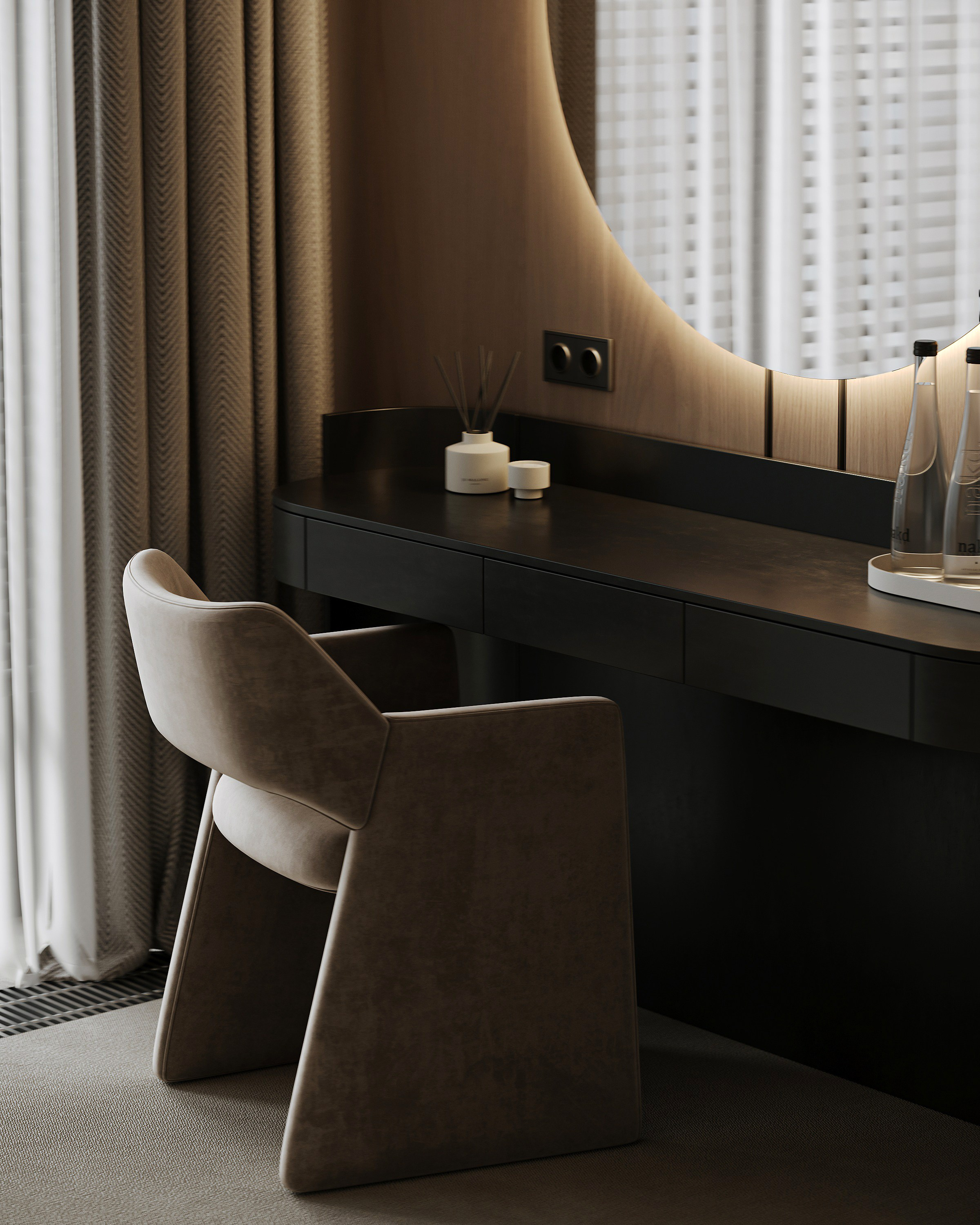 Современная спальня с макияжным столиком