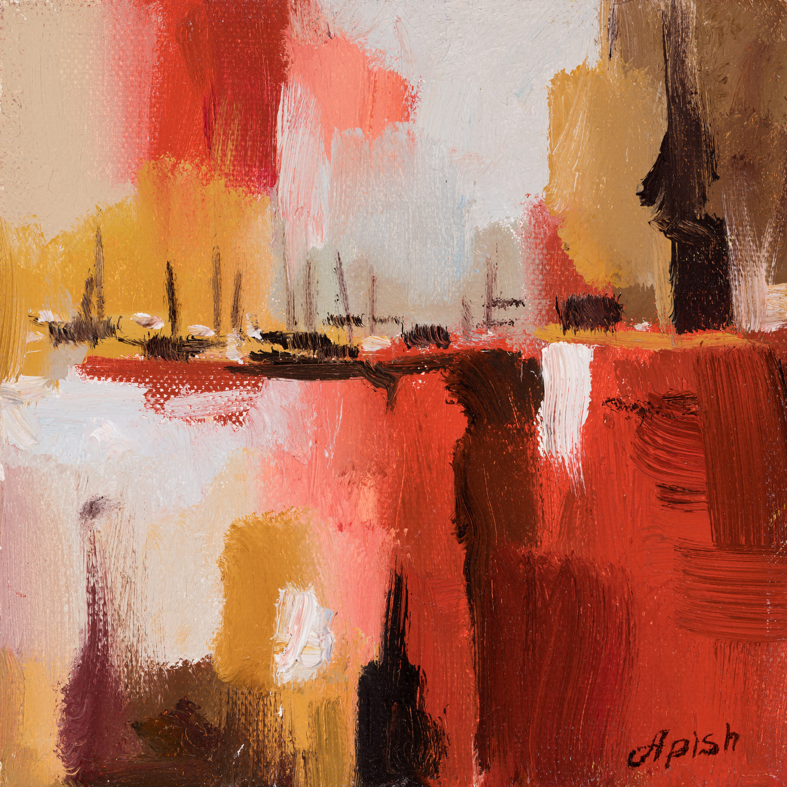 «Алая пристань» - художник Алексей Апиш (холст, масло, 17x17 см, 2021)