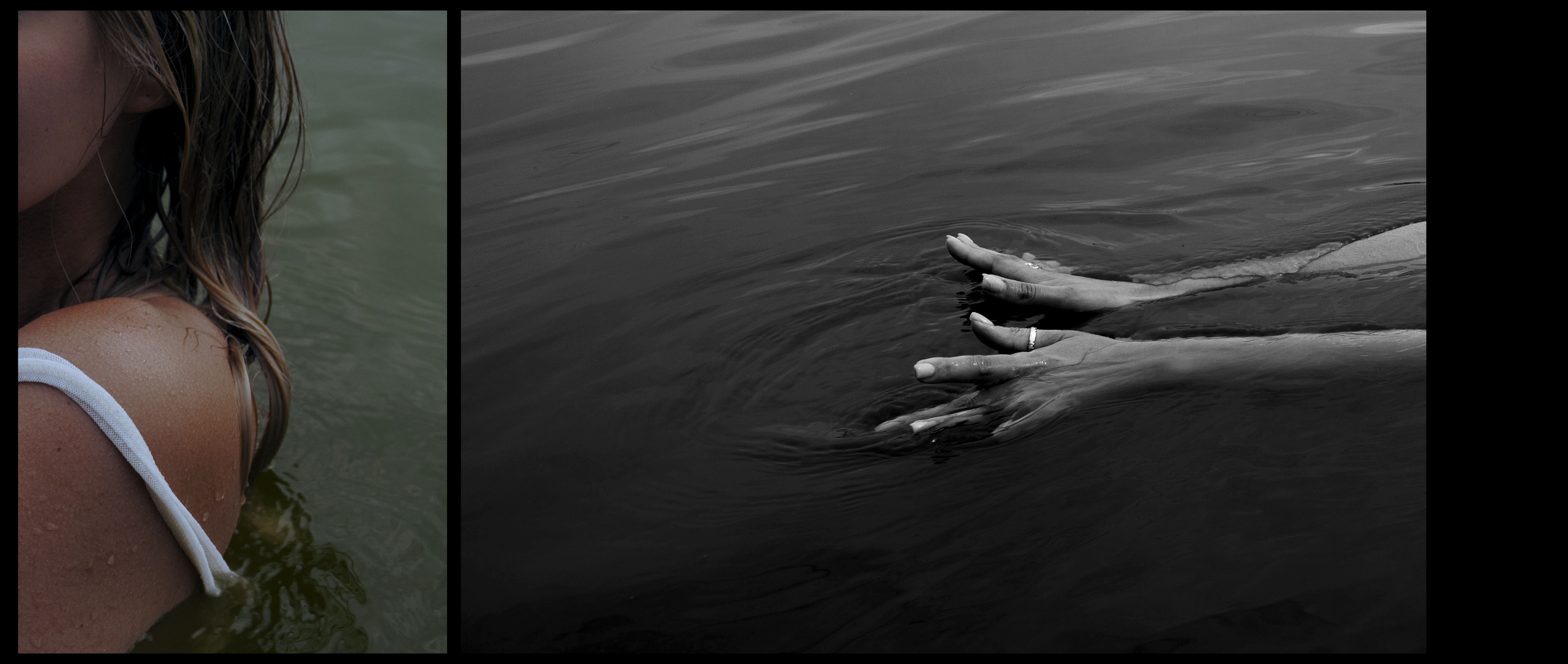 Кисти рук в воде, загорелая кожа в воде.