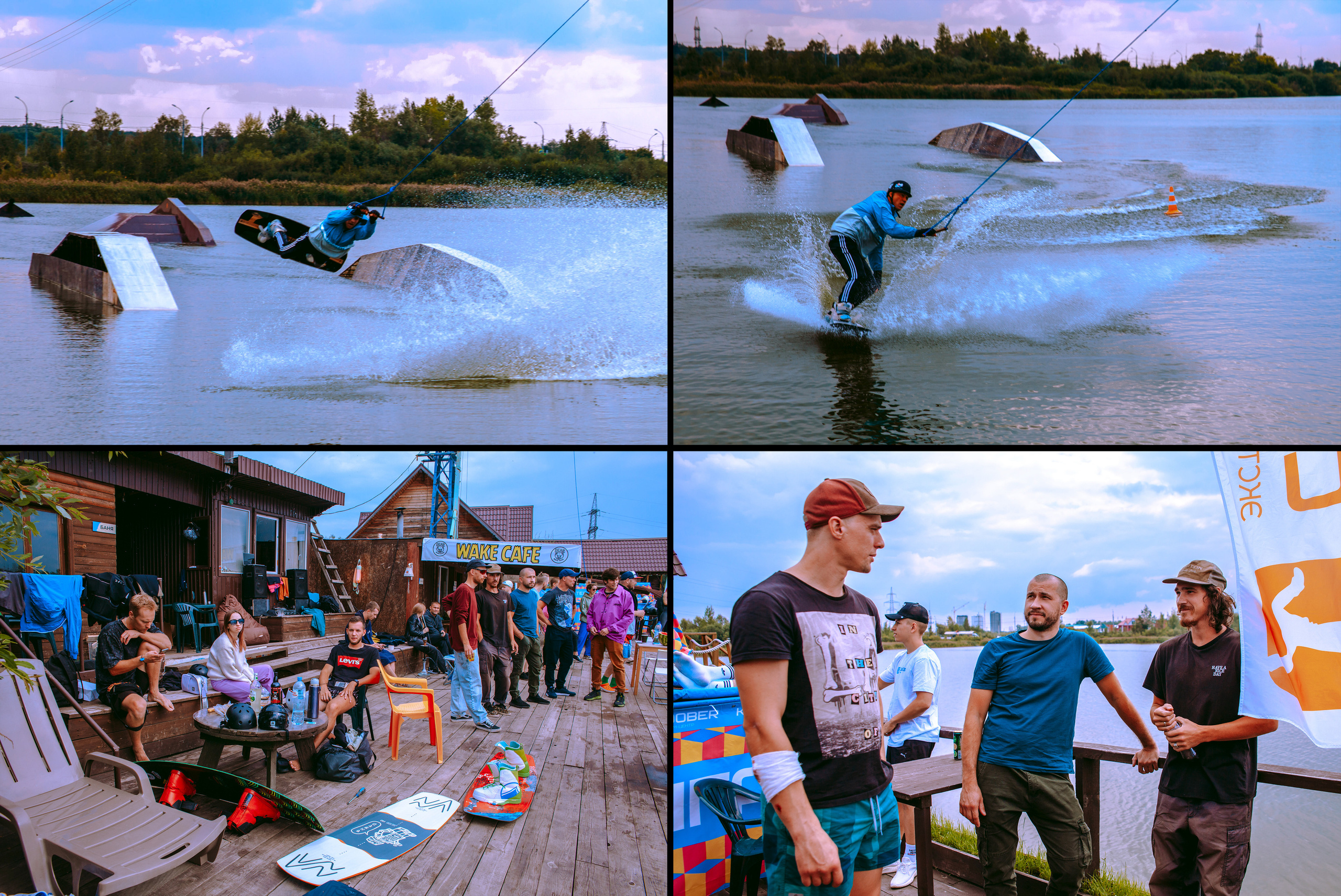 Соревнования по вейк сёрфингу из вейк-парка в Новосибирске.