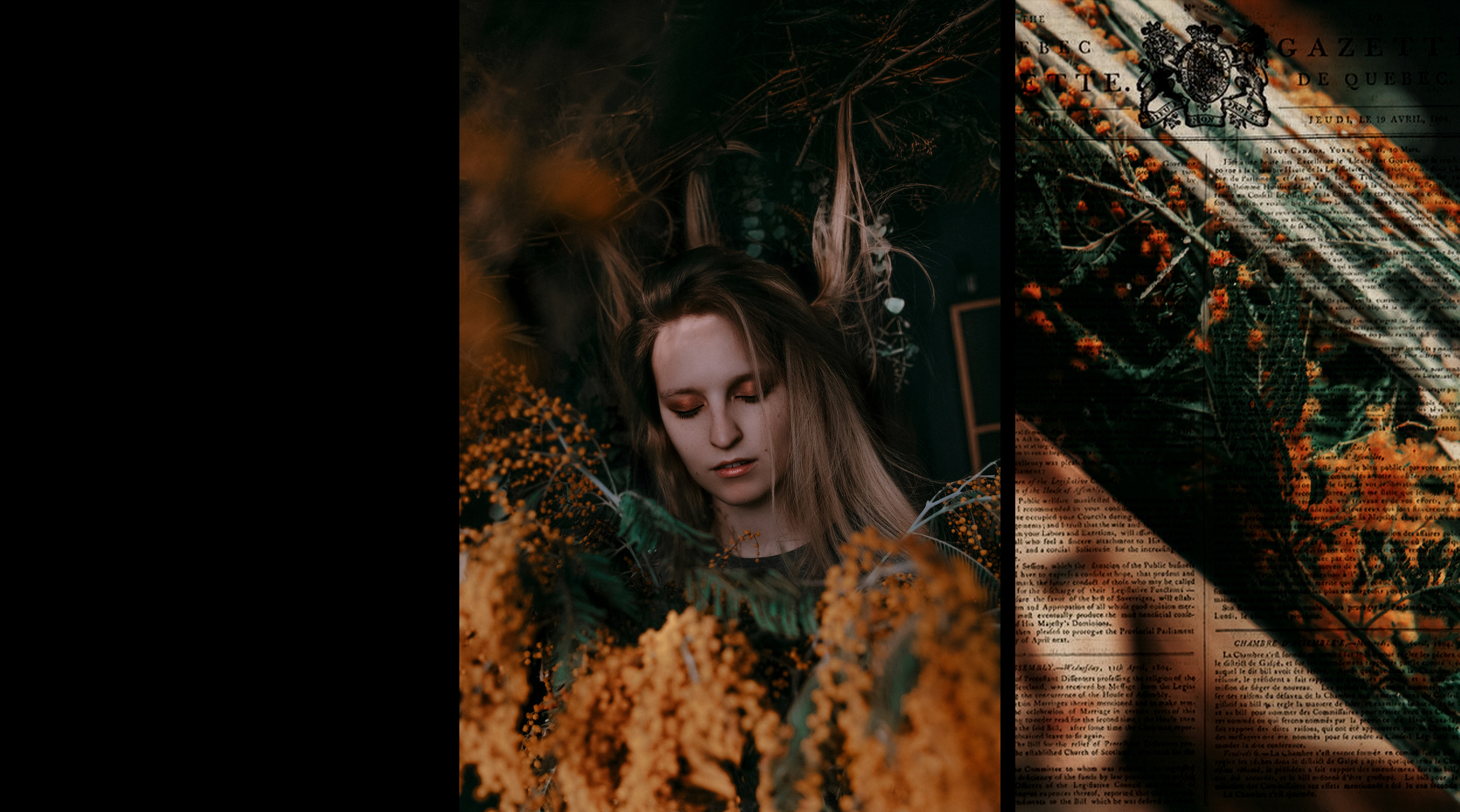 Портрет девушки в цветах мимозы.