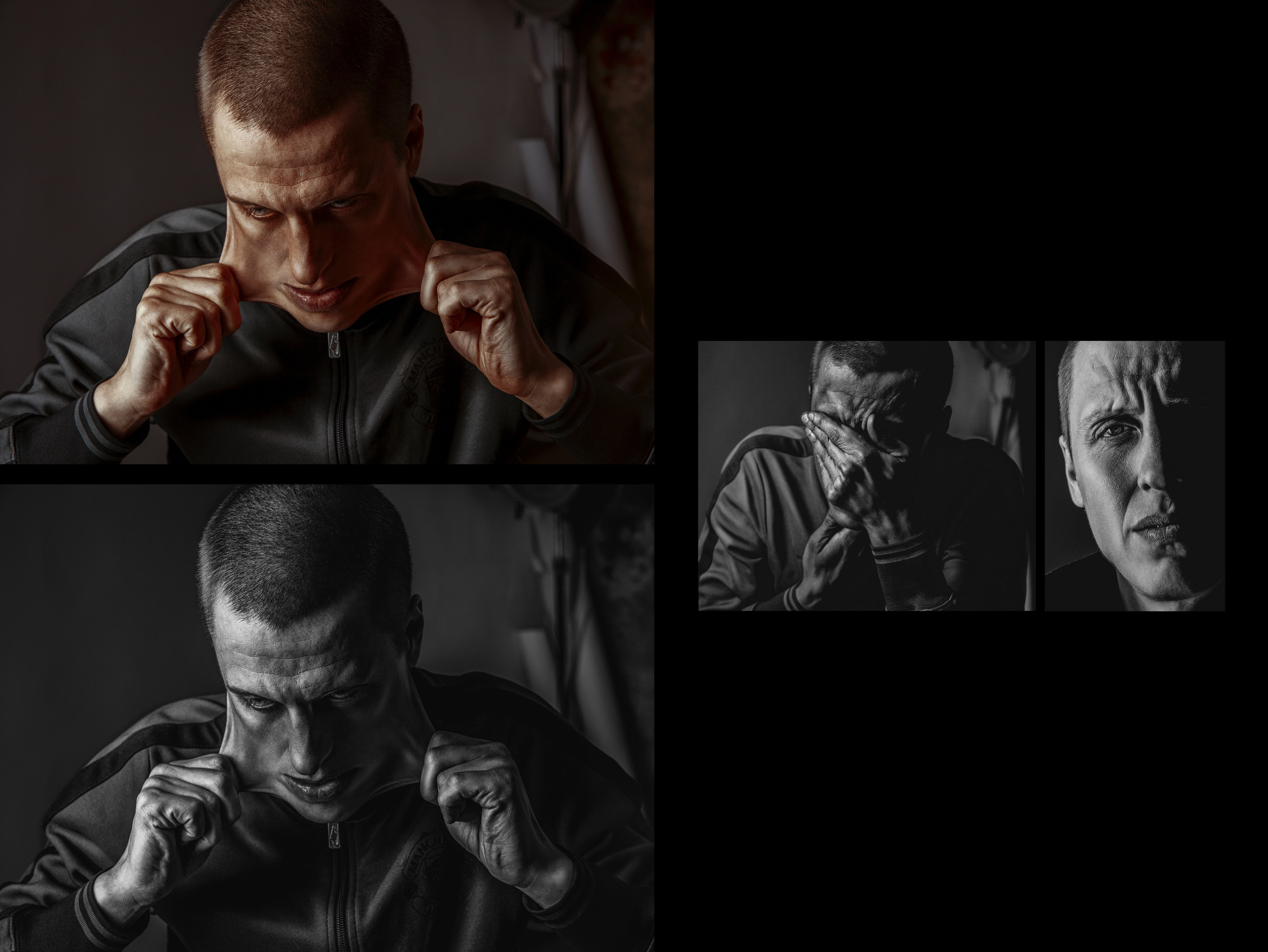 Психологический мужской портрет, парень снимает маску.