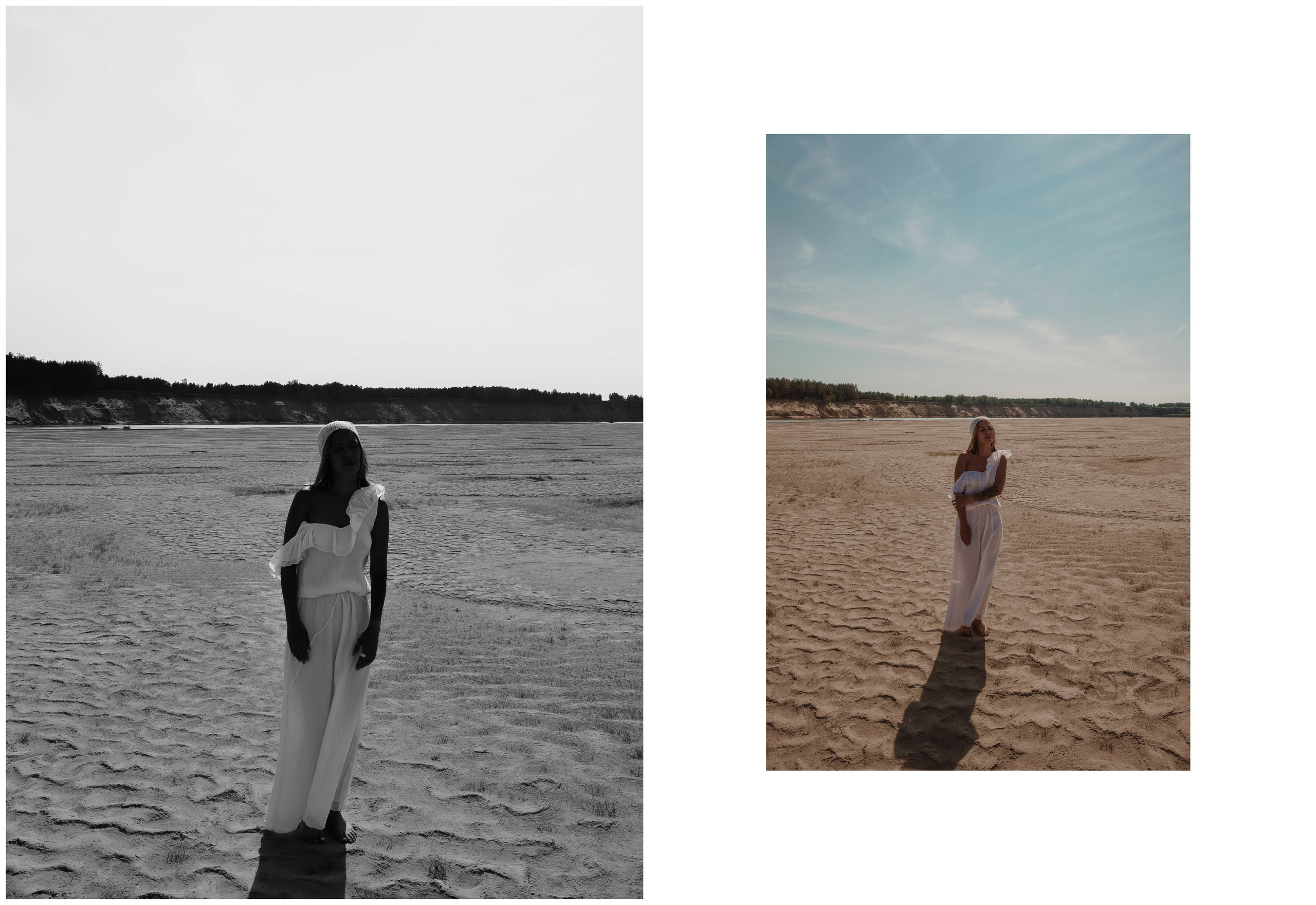 Девушка в белом платье в пустыне в Дубае.