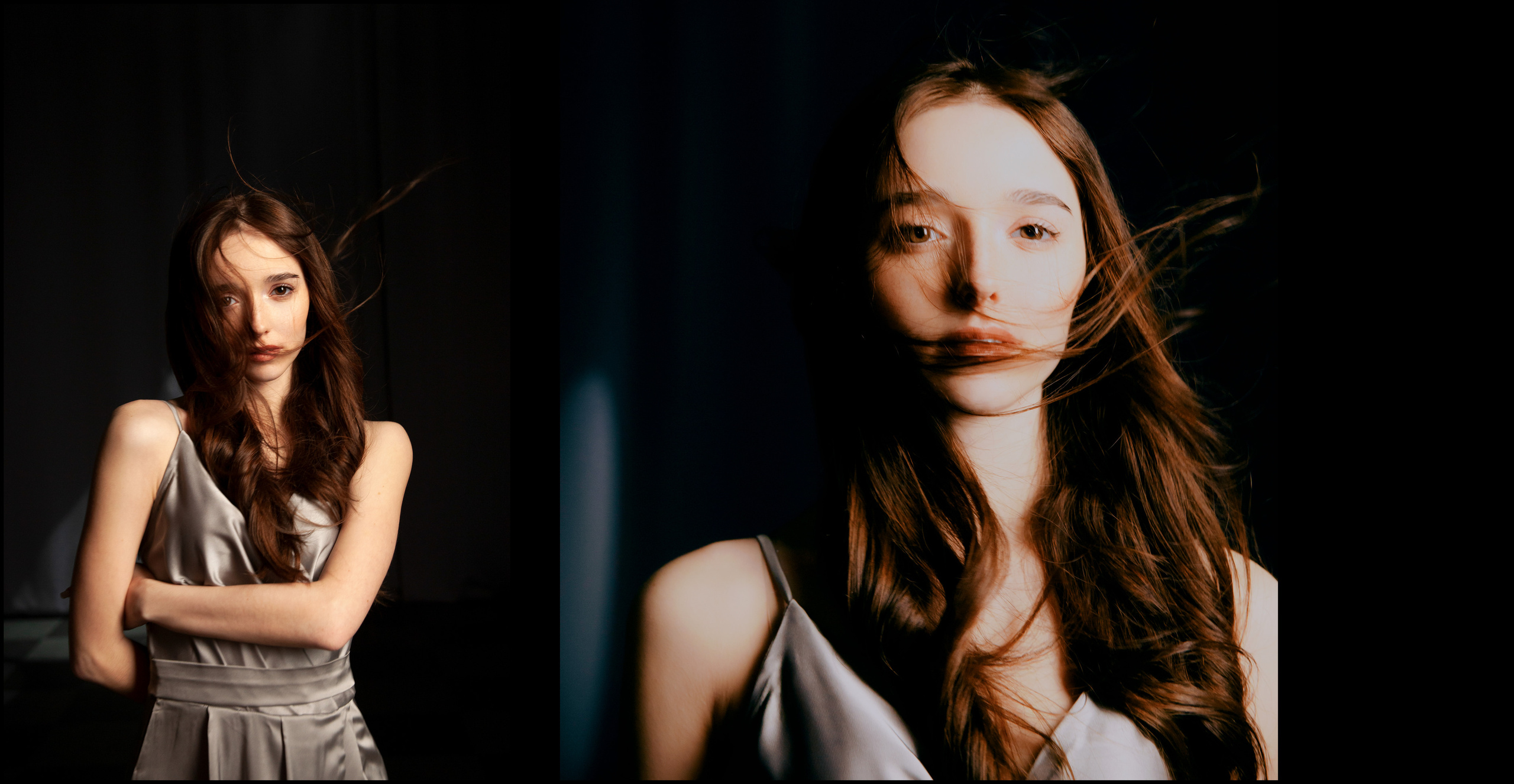 Девушка под светом софитов заламывает руки.