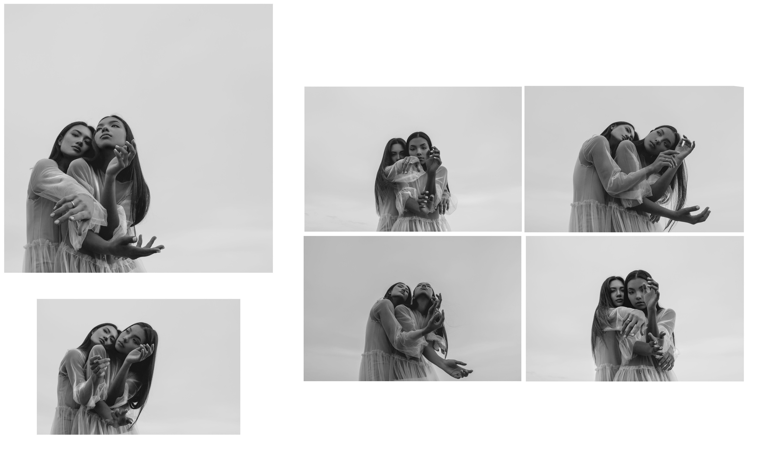 Черно-белые фото двух азиаток на белом фоне.