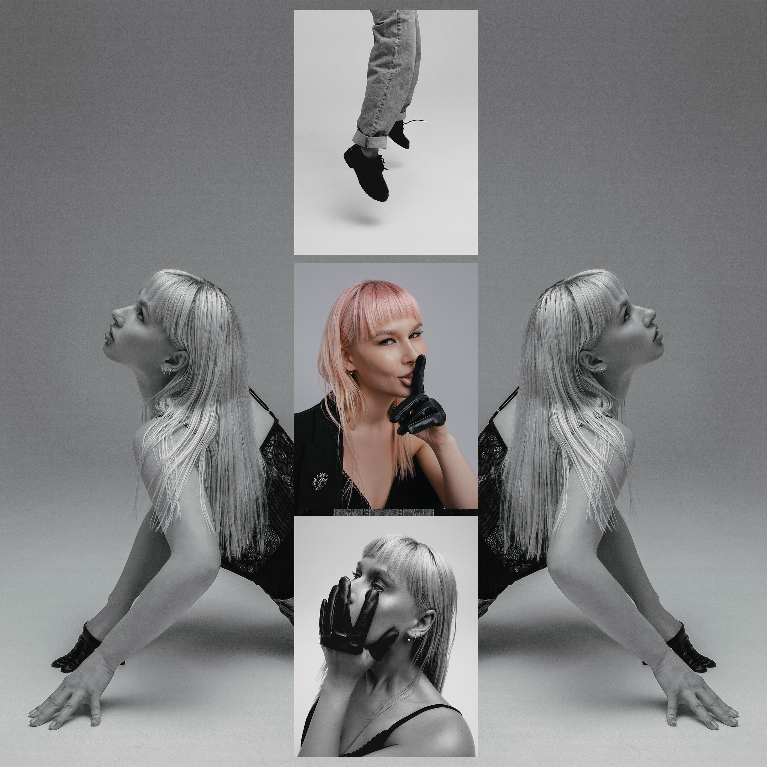 Необычные оригинальные минималистичные фото девушки в циклораме.