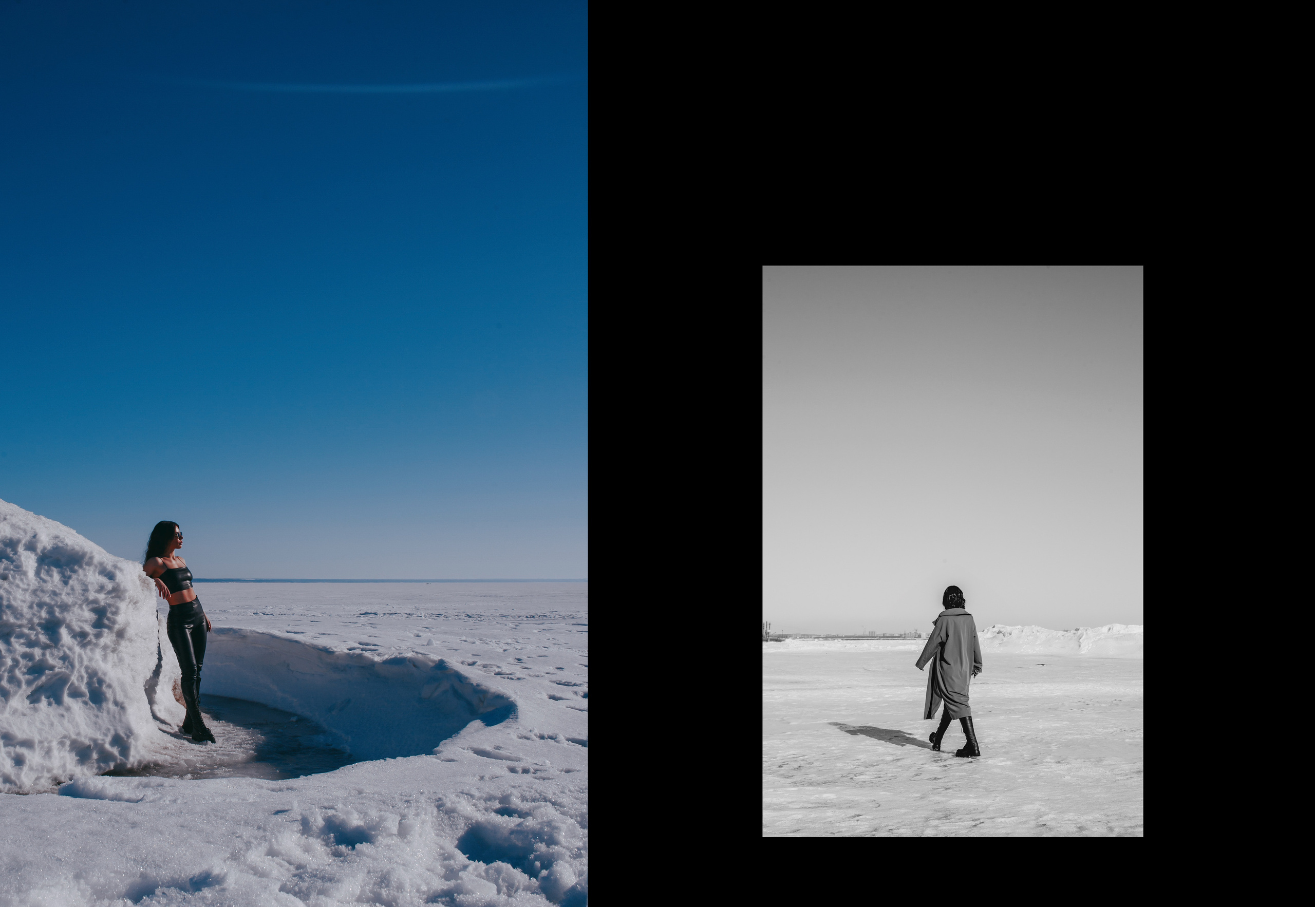 Супер-женщина на фоне снежных гор и равнин.