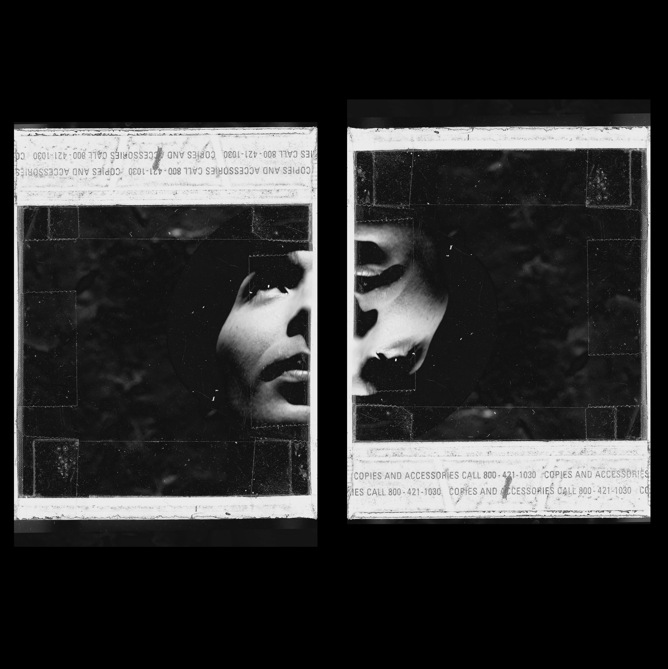 Чб полароид фото половины лица, обложка музыкального альбома.