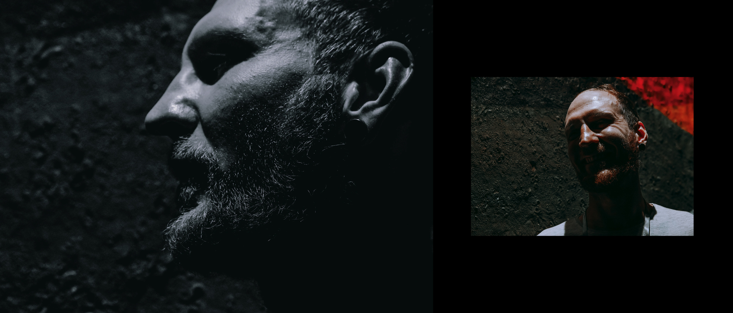 Контрастный мужской портрет за кулисами.