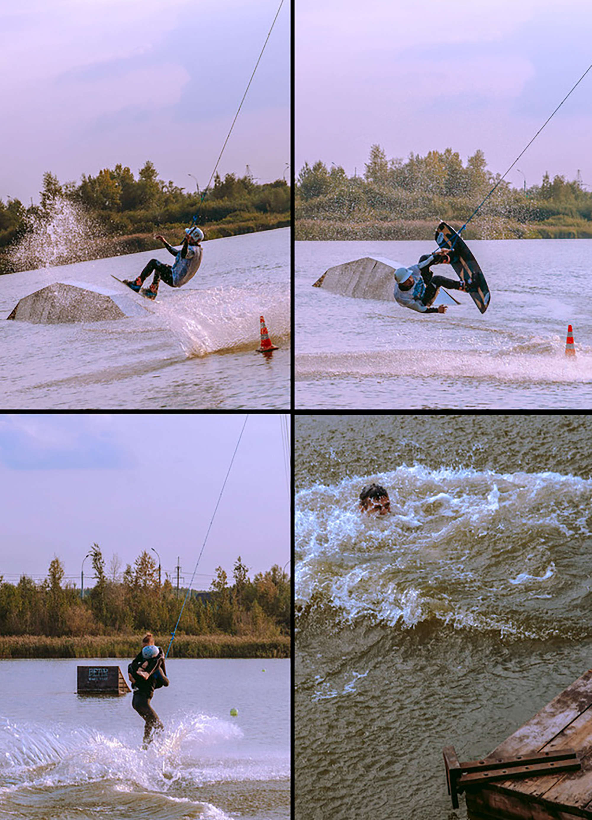Соревнования по вейк сёрфингу из вейк-парка в Новосибирске.