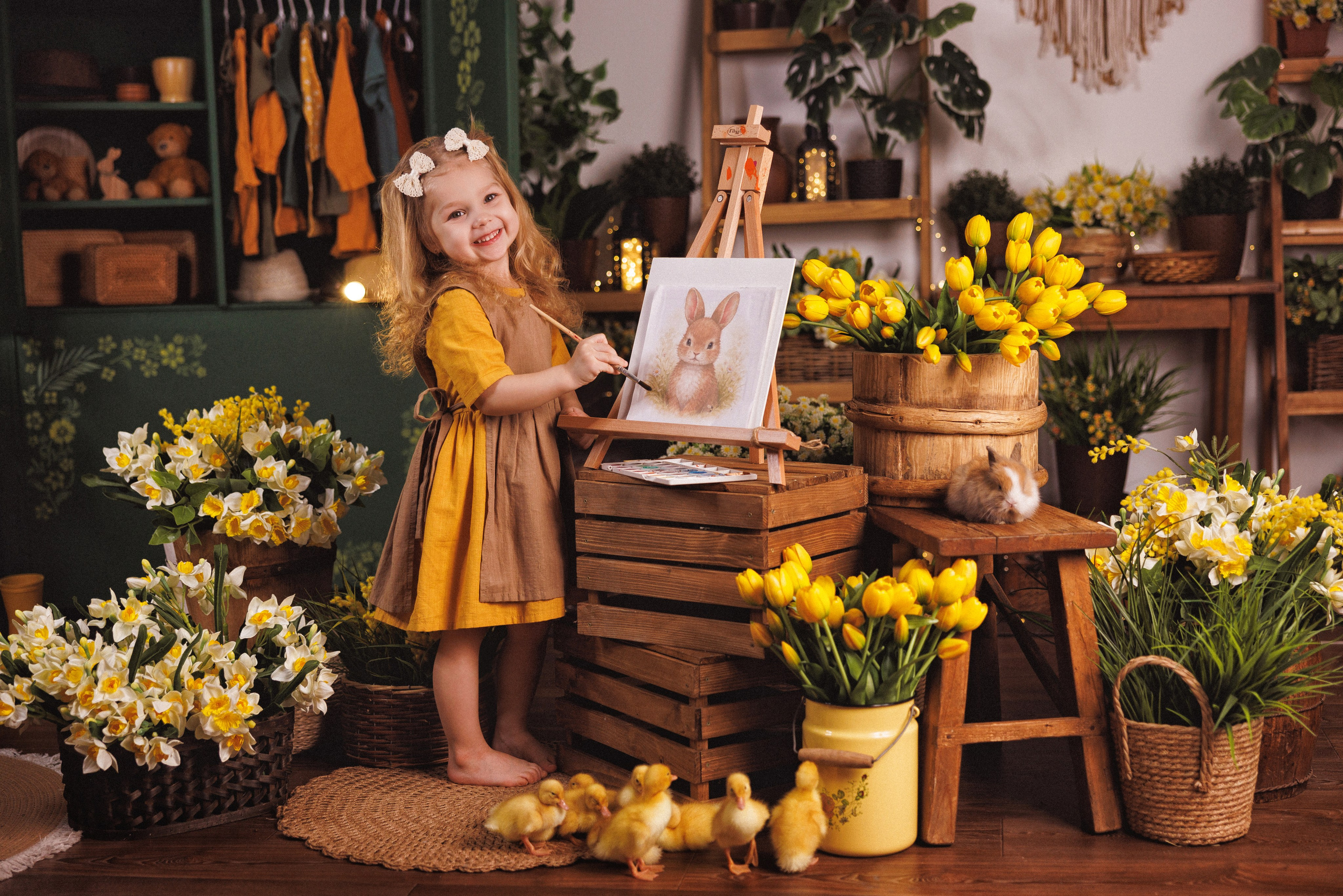 Пасхальная фотосессия с животными (утята, козлик и кролики), в фотостудии «Антураж» город Краснодар. Семейный и детский фотограф в Краснодаре Анна Трашкова