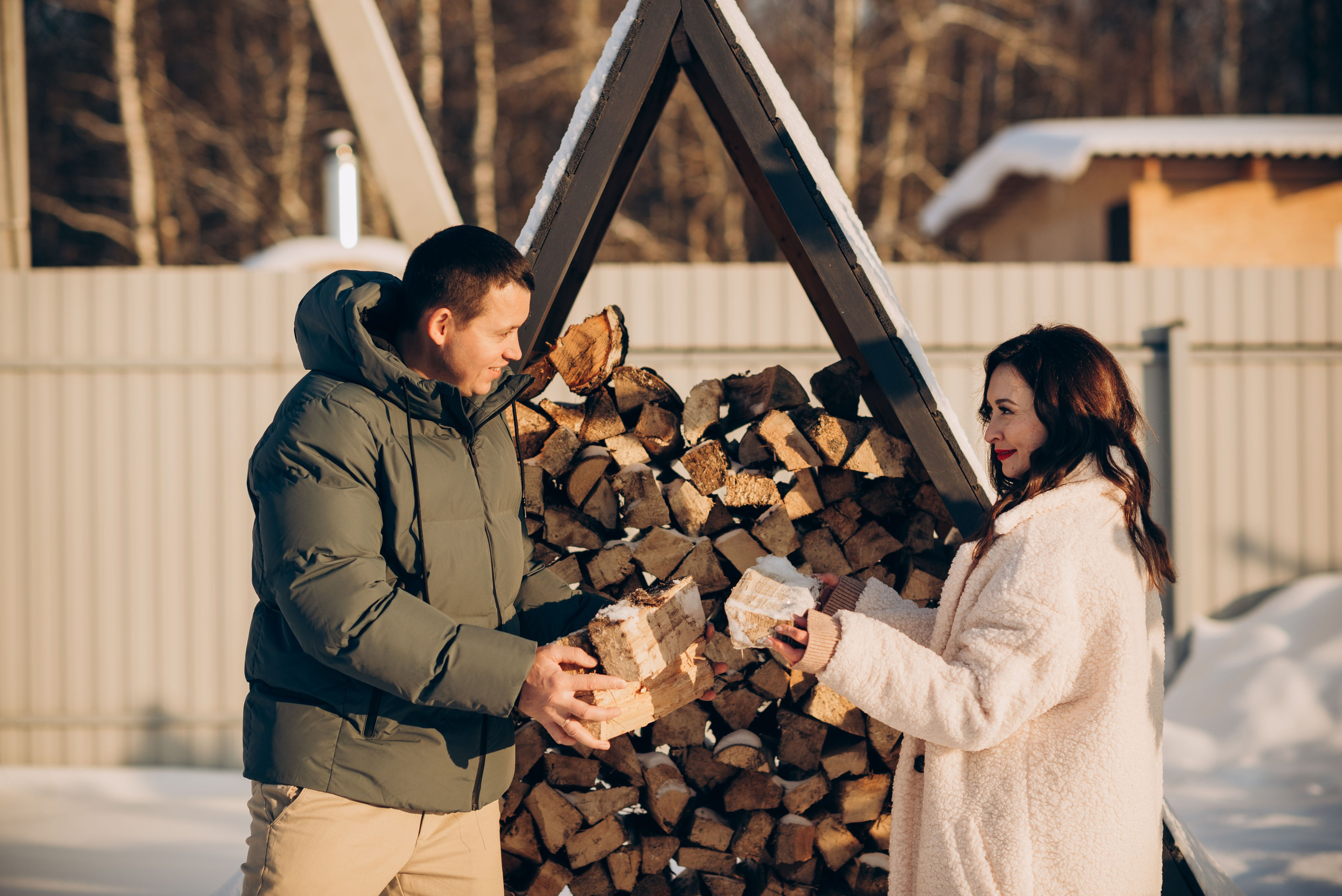 Зимняя фотосессия в домике A-frame. Семейный фотограф в Домодедово и Москве Елена Пичугина
