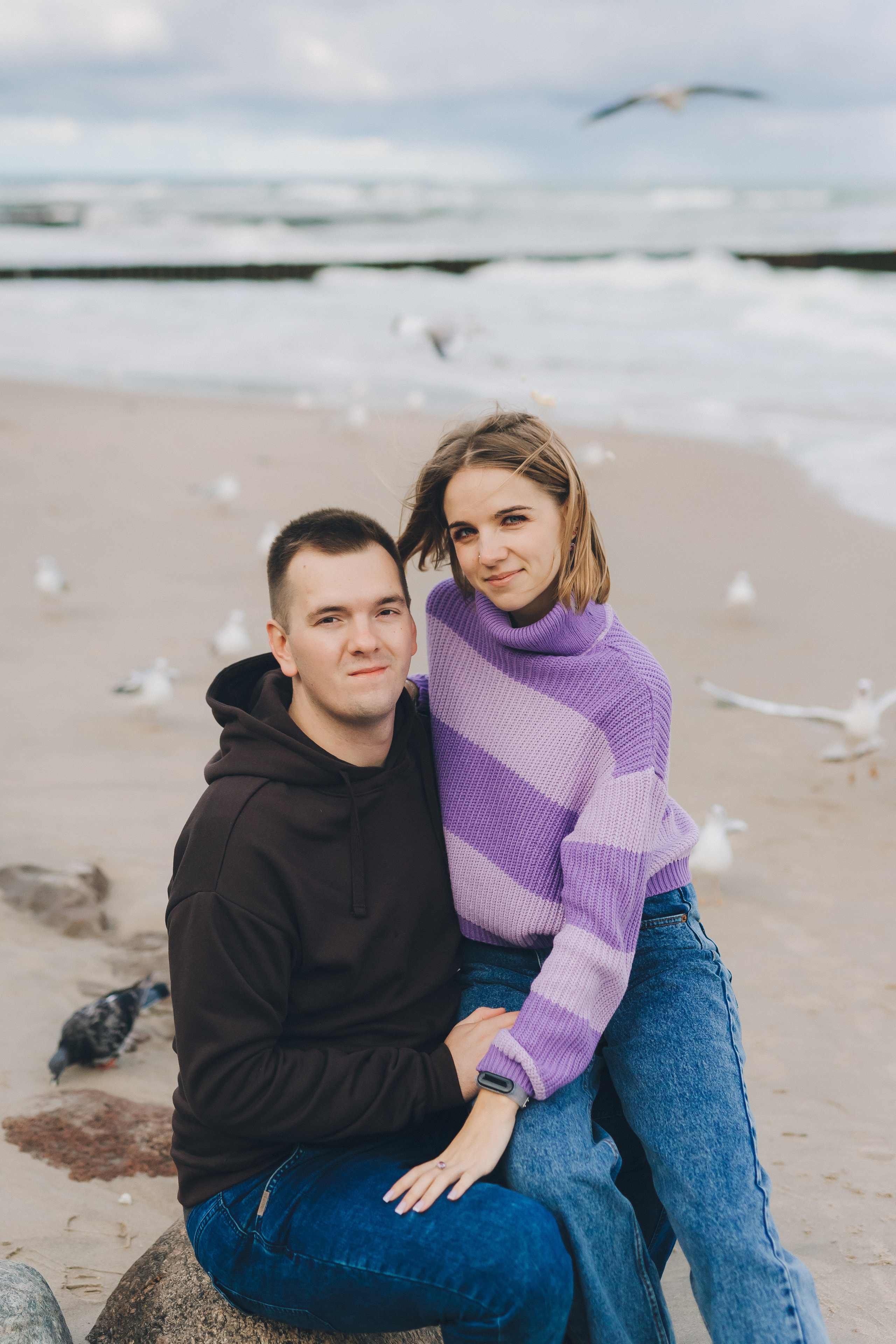 Александра с супругом и осенняя Балтика. Фотограф Зеленоградск Красильникова Елена