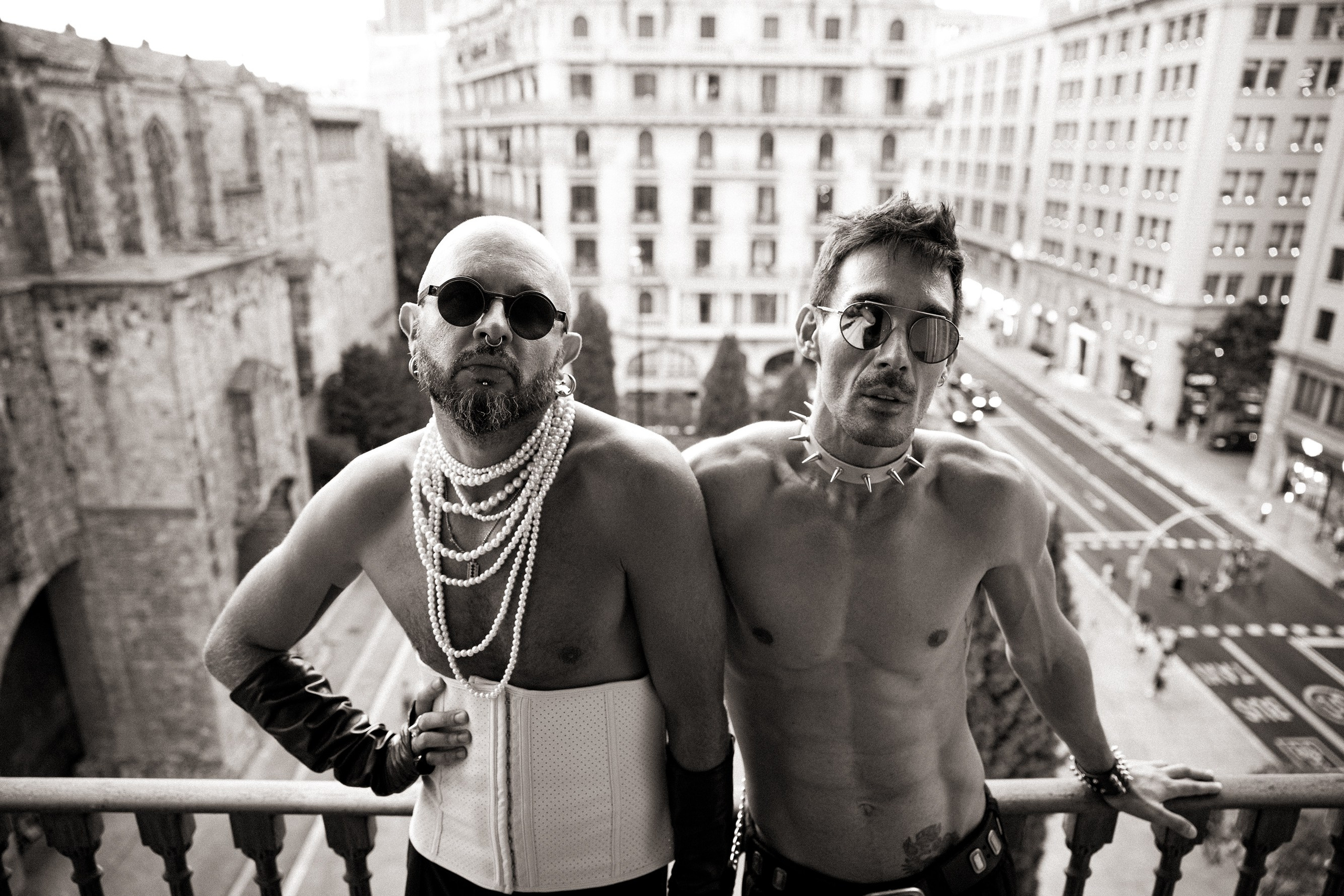 Barcelona city lights in the background of a joyful celebration