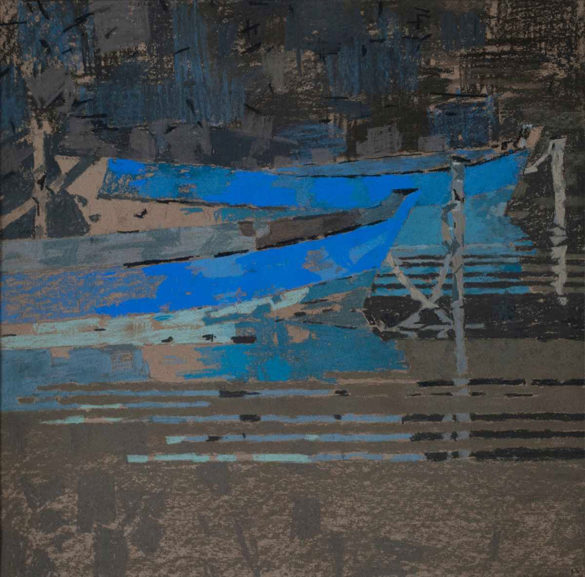 Валентин Фёдоров "Ночь. Лодки" 50x50 см, бумага, пастель, 2025 г., 39 000 руб.