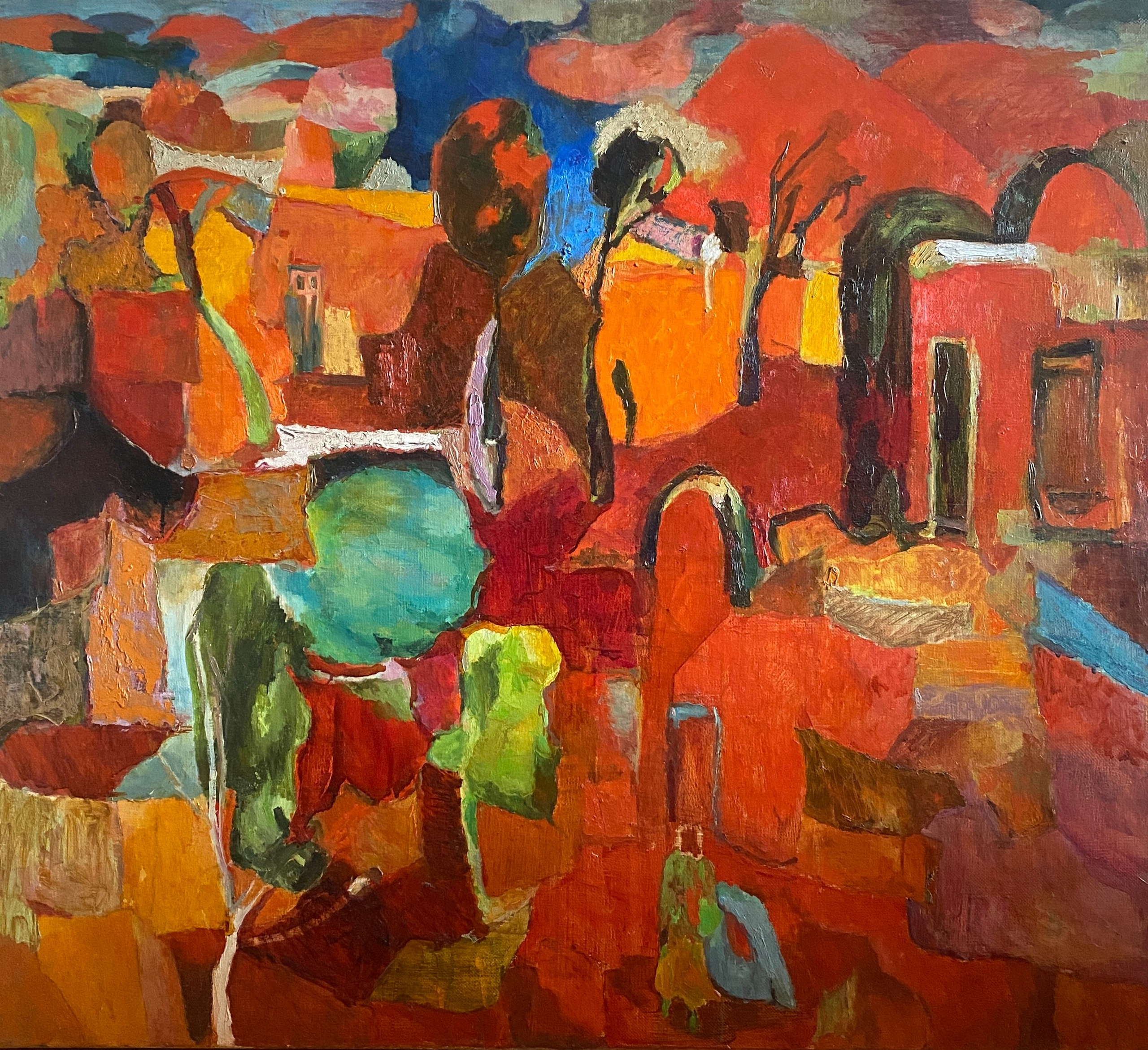 "Посвящение Аветисяну. Коллаж" 100Х90 см Холст/масло 2019, Живопись, Масло, Крымов, Импрессионизм, Красный, Армения