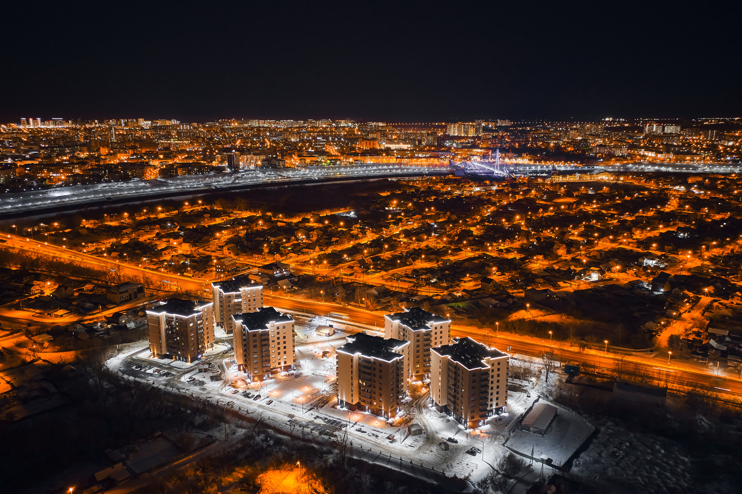 ЖК «Салют» Ночь. Бизнес портрет Аэросъемка Интерьерная съемка Тюмень