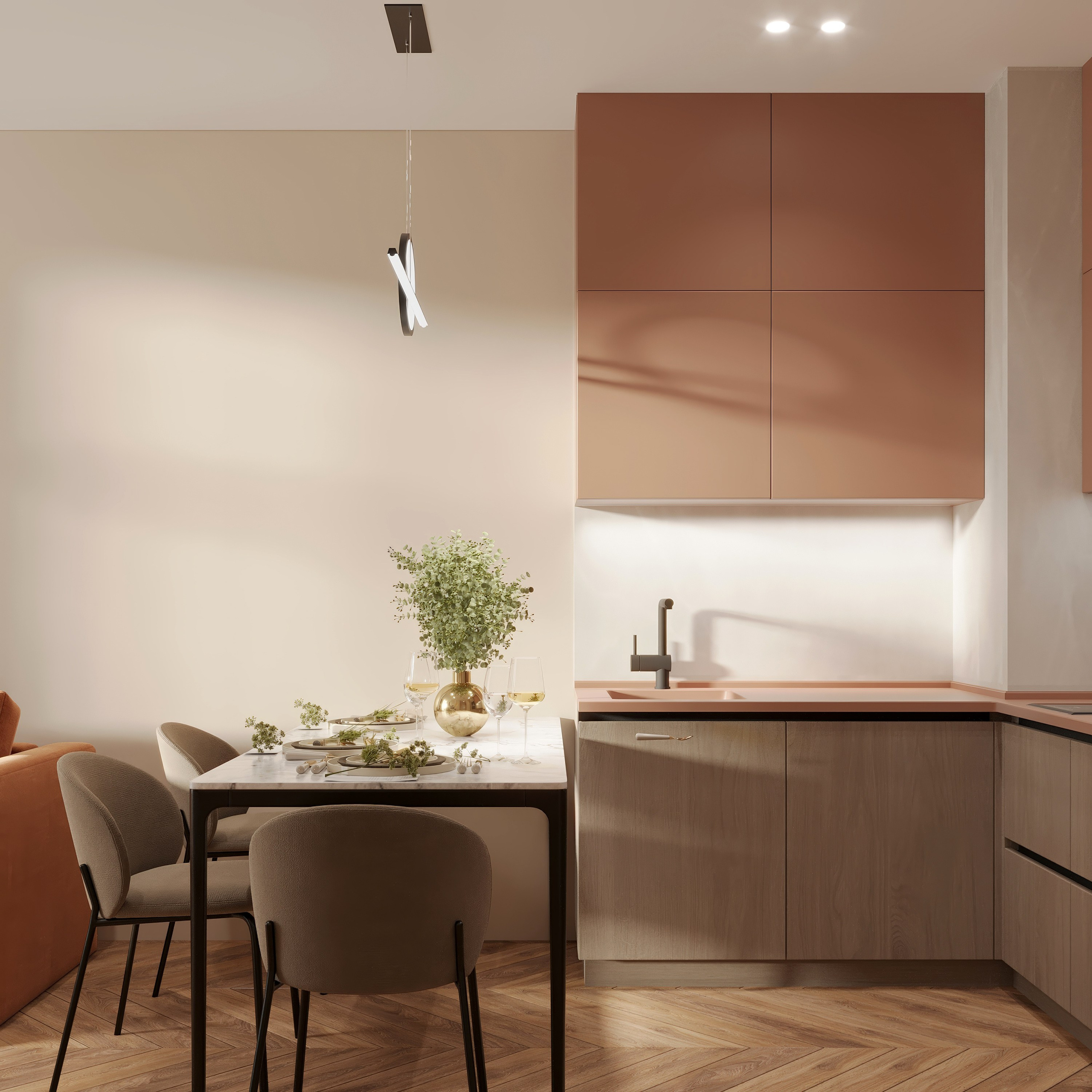 Studio Apartment — Warm and Modern Interior Design. 3D INTERIOR AND ARCHITECTURE VISUALIZATION