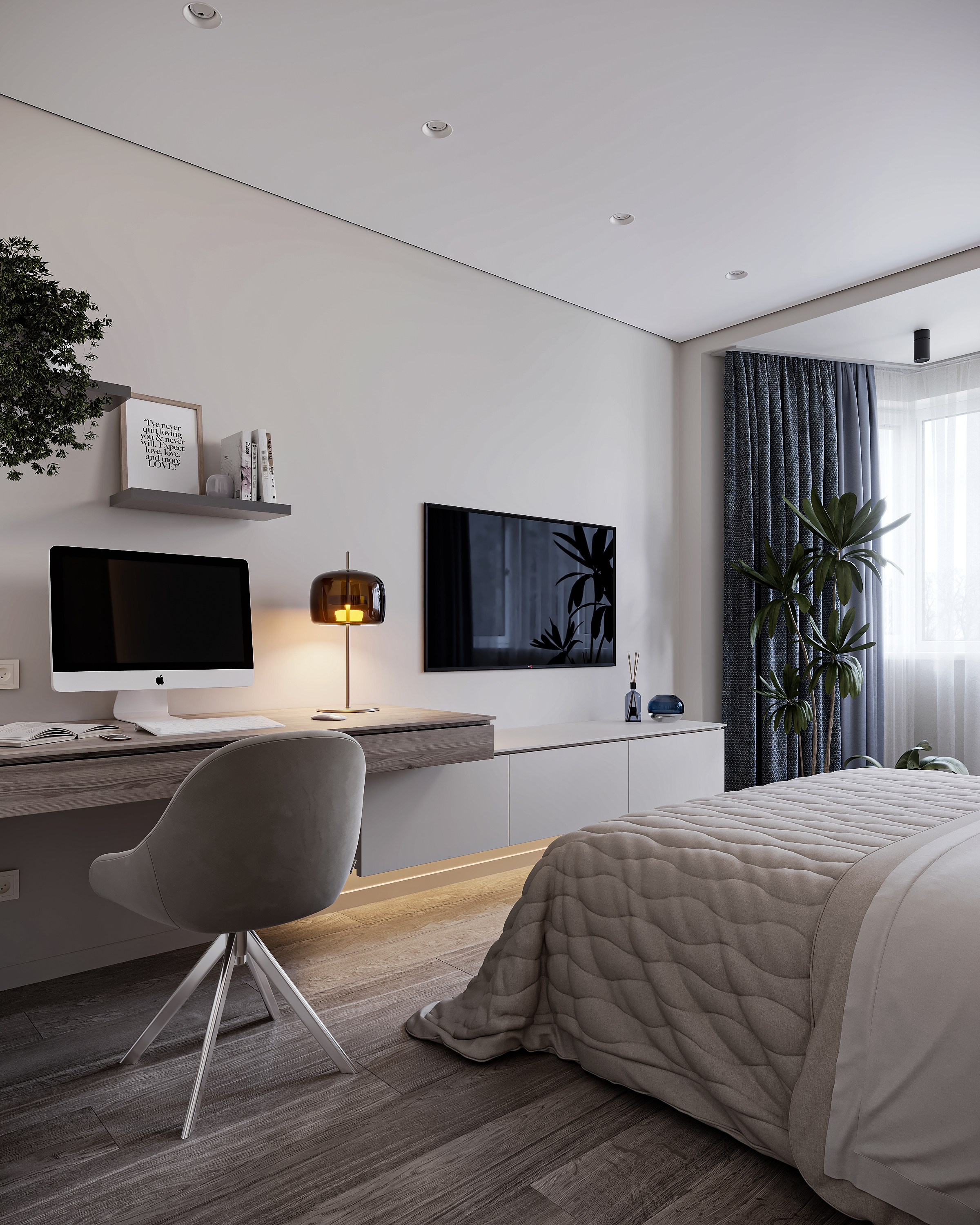 Спальня и гардероб 20 м². 3Д-Визуализация Наталья Макогонова