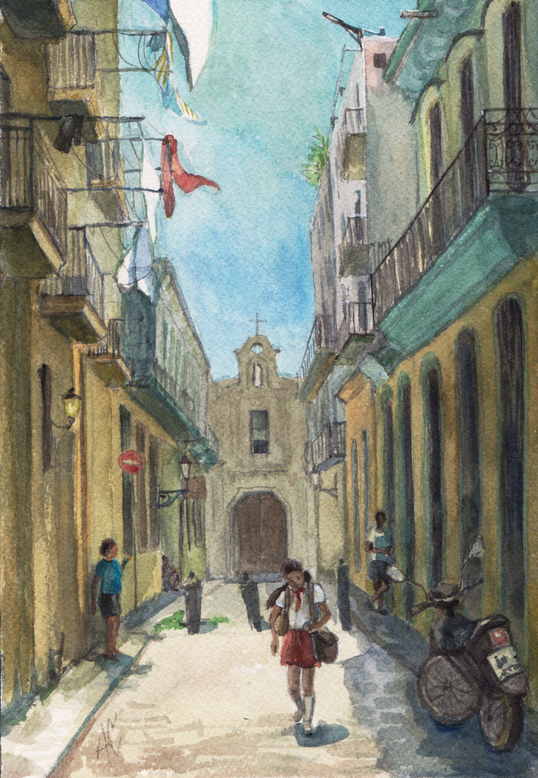 На улицах Гаваны; акварель, 2024