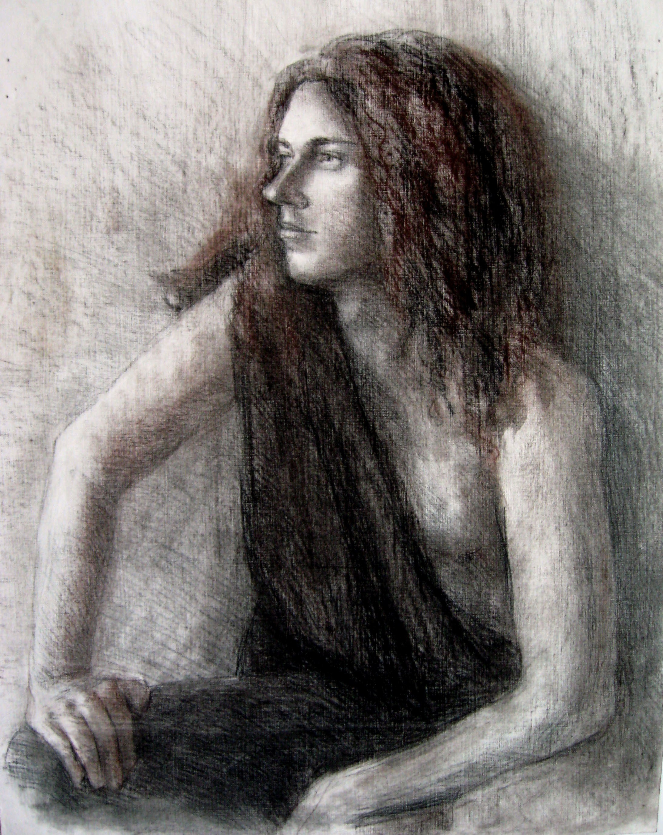 Натурщик в образе дикаря,  уголь / сепия, 2005