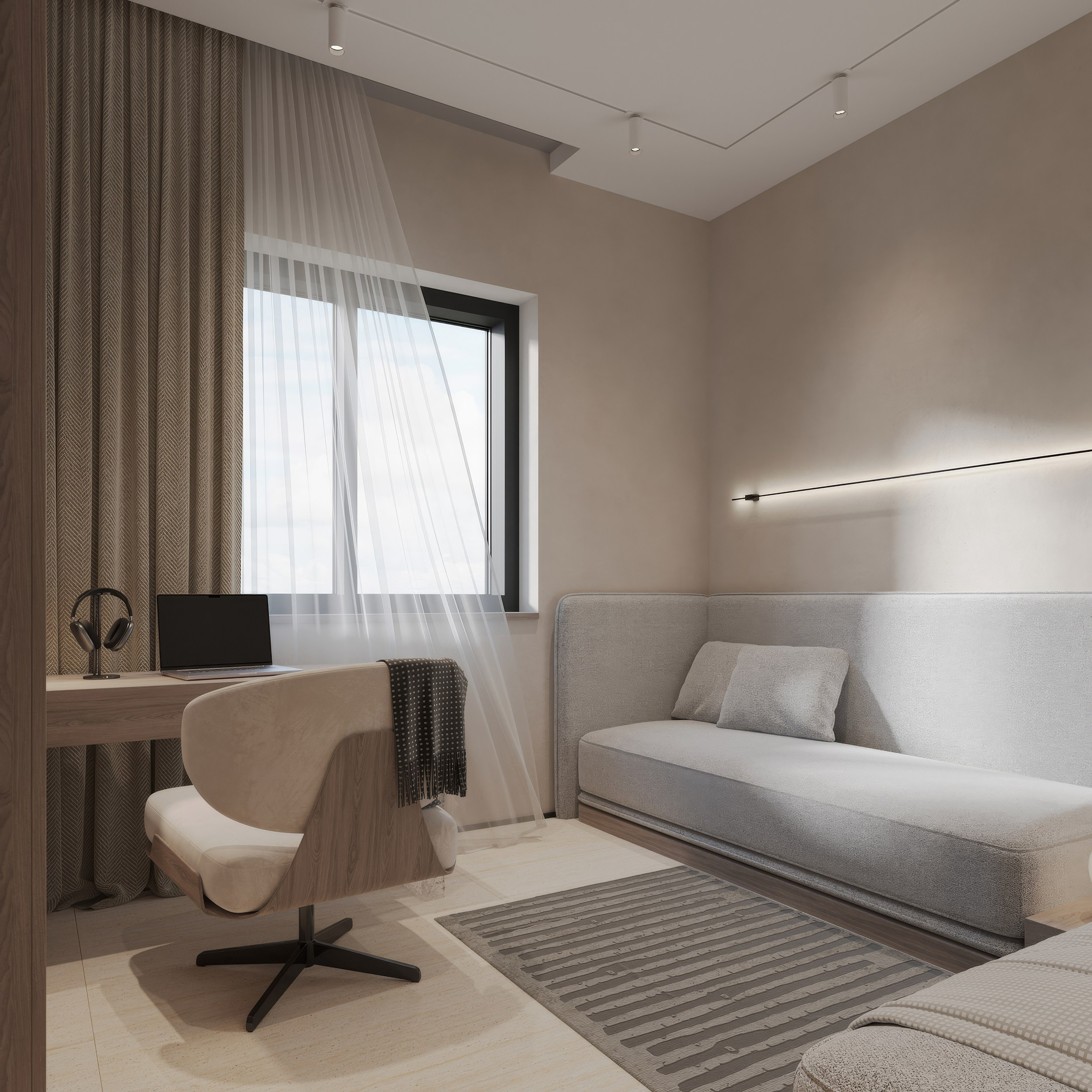 Интерьер квартиры в тёплых тонах — 3D визуализация от Baxx Pro для дизайнера Дианы Кова. 3Д Визуализация Интерьера и Архитектуры