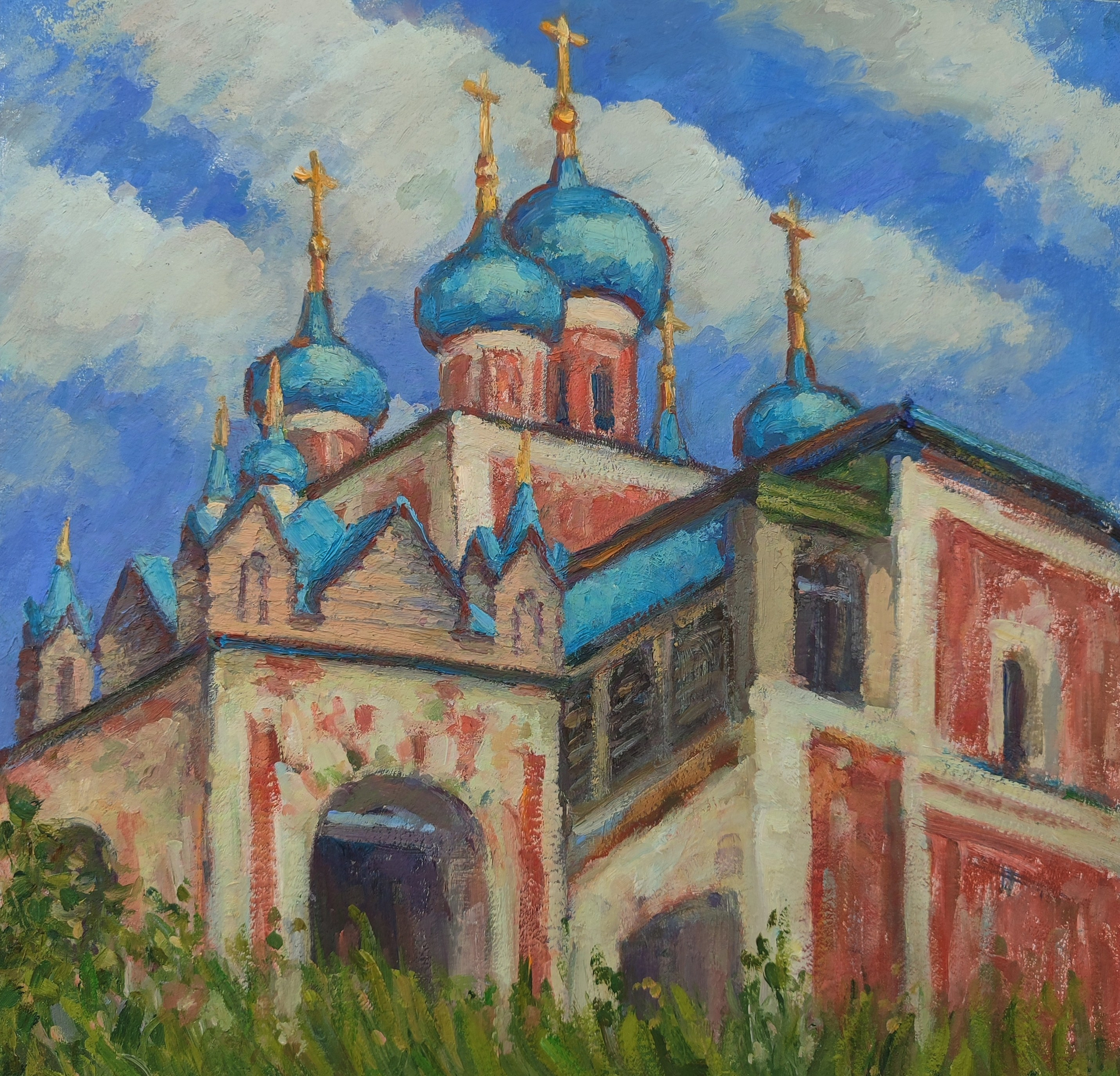 Пленэрная зарисовка с Казанской церковью в Тутаеве - Картина, живопись