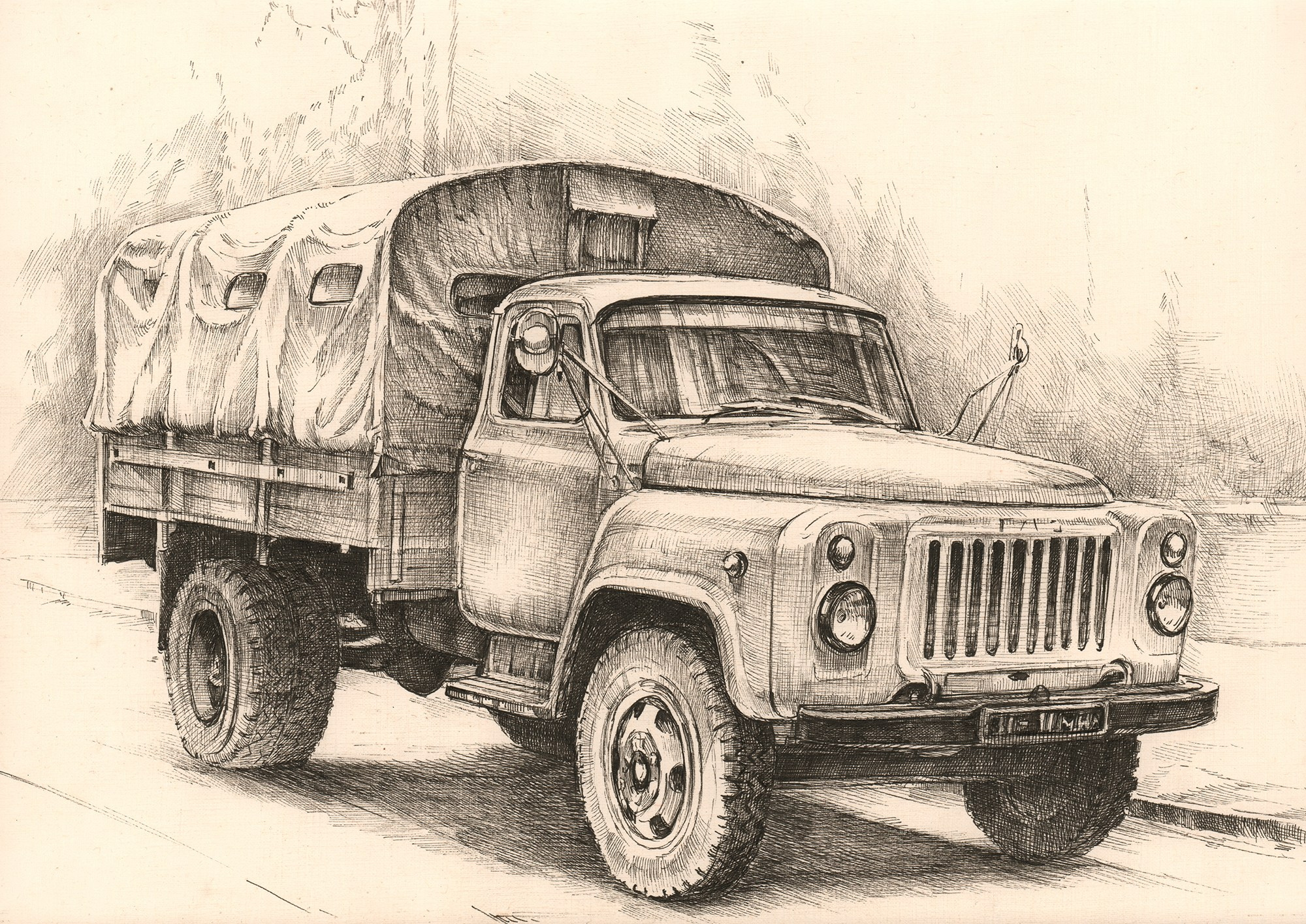 Легковые и грузовые автомашины СССР. Художник Александр Петрунин