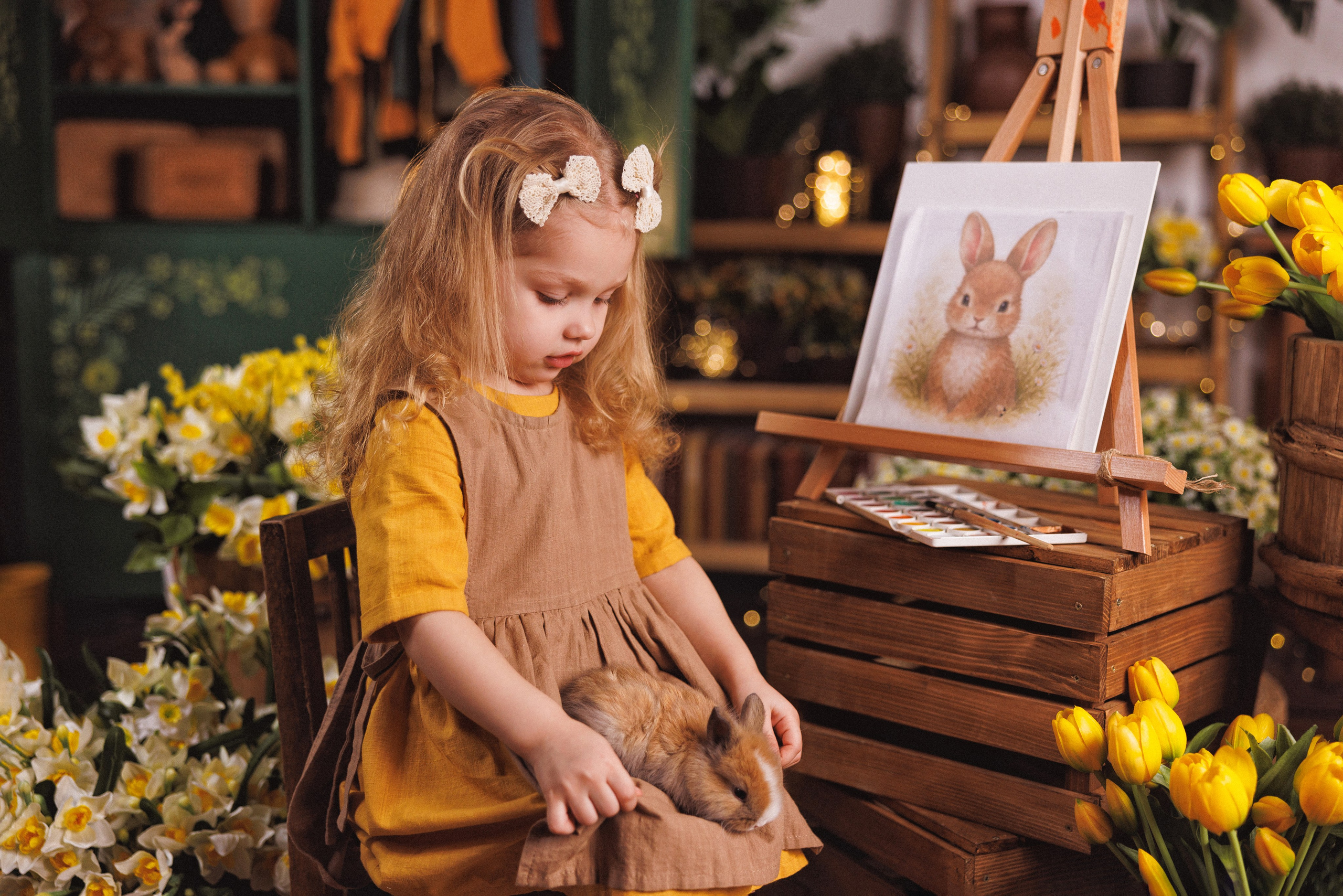 Пасхальная фотосессия с животными (утята, козлик и кролики), в фотостудии «Антураж» город Краснодар. Семейный и детский фотограф в Краснодаре Анна Трашкова