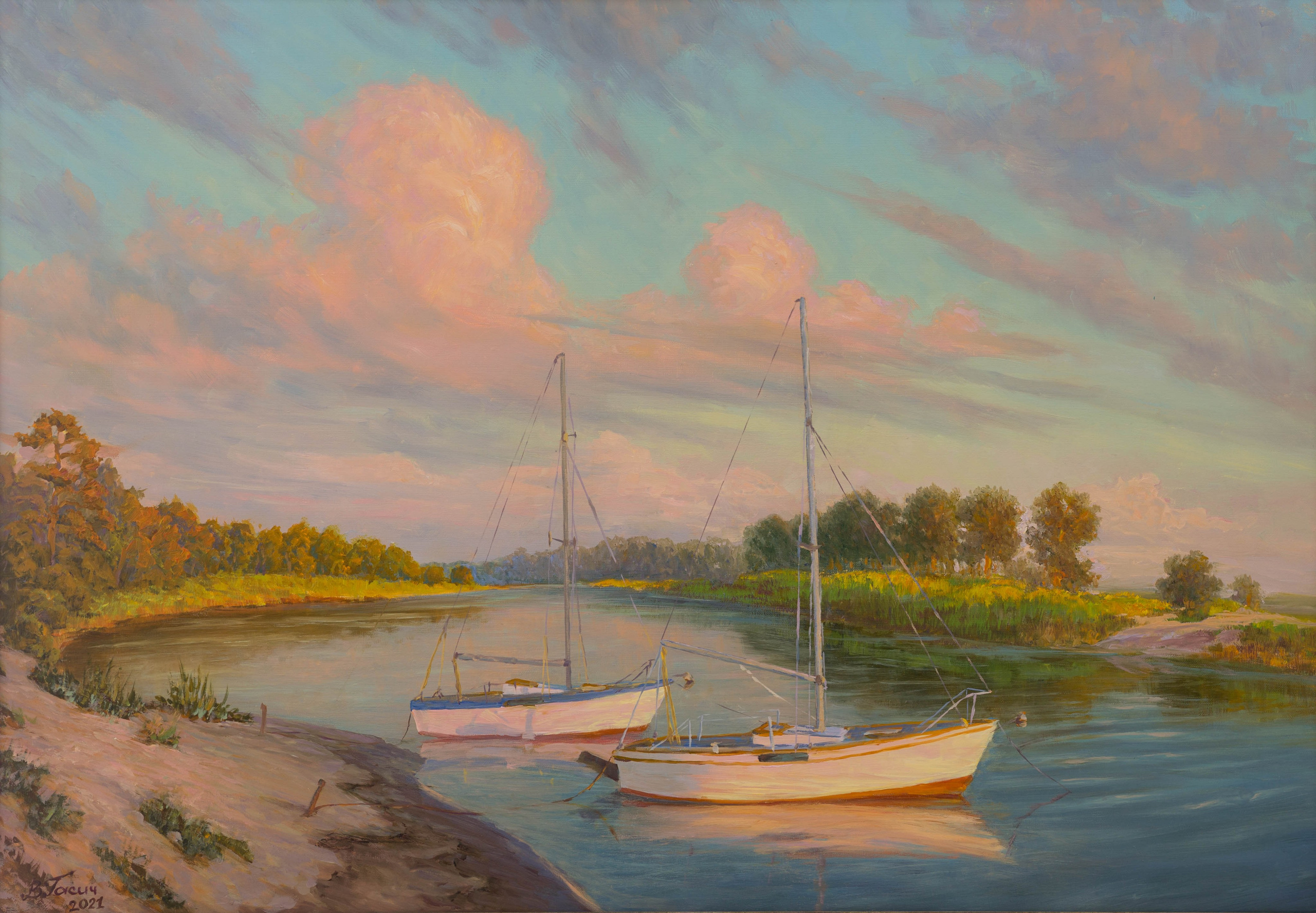 "Давай с тобою уплывём..." "Let's sail with you ..."  oil on canvas 70x100cm. 2020