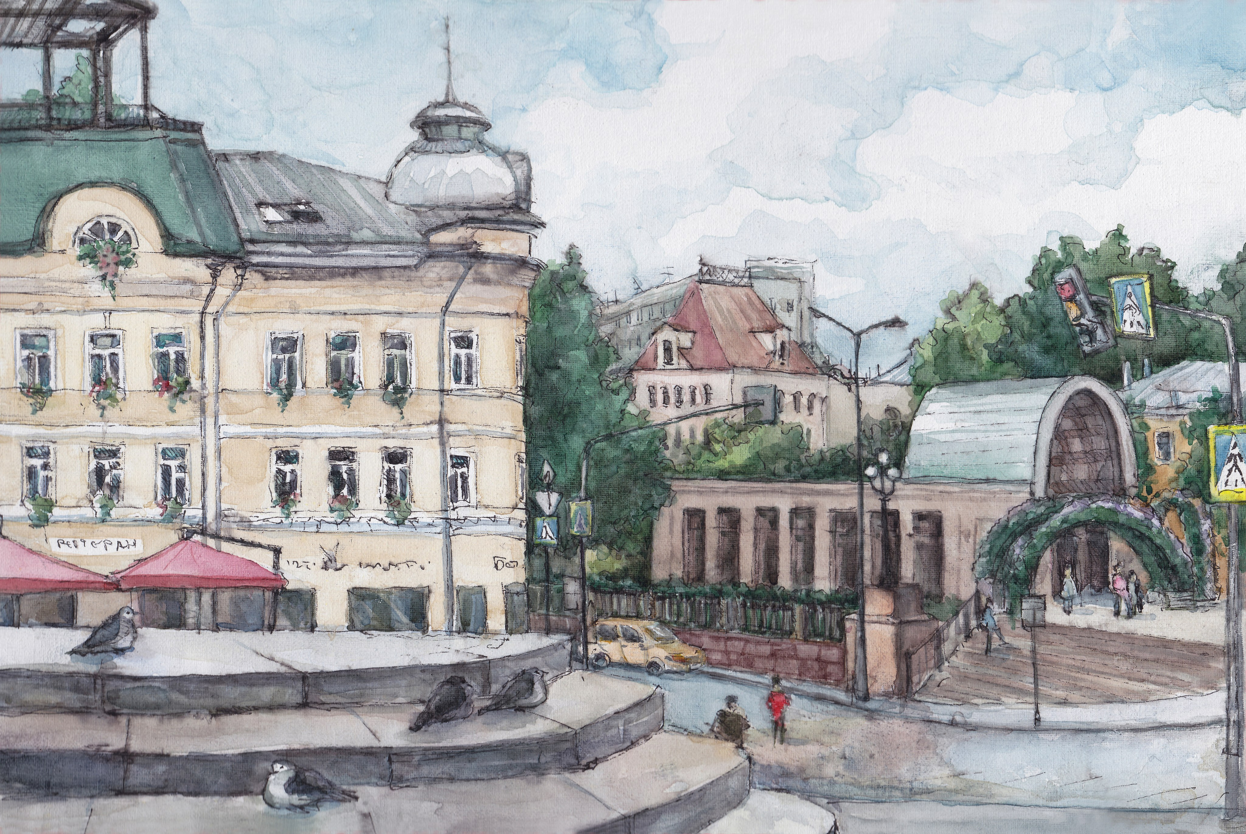 "У станции метро Кропоткинская", холст / масло, 2021